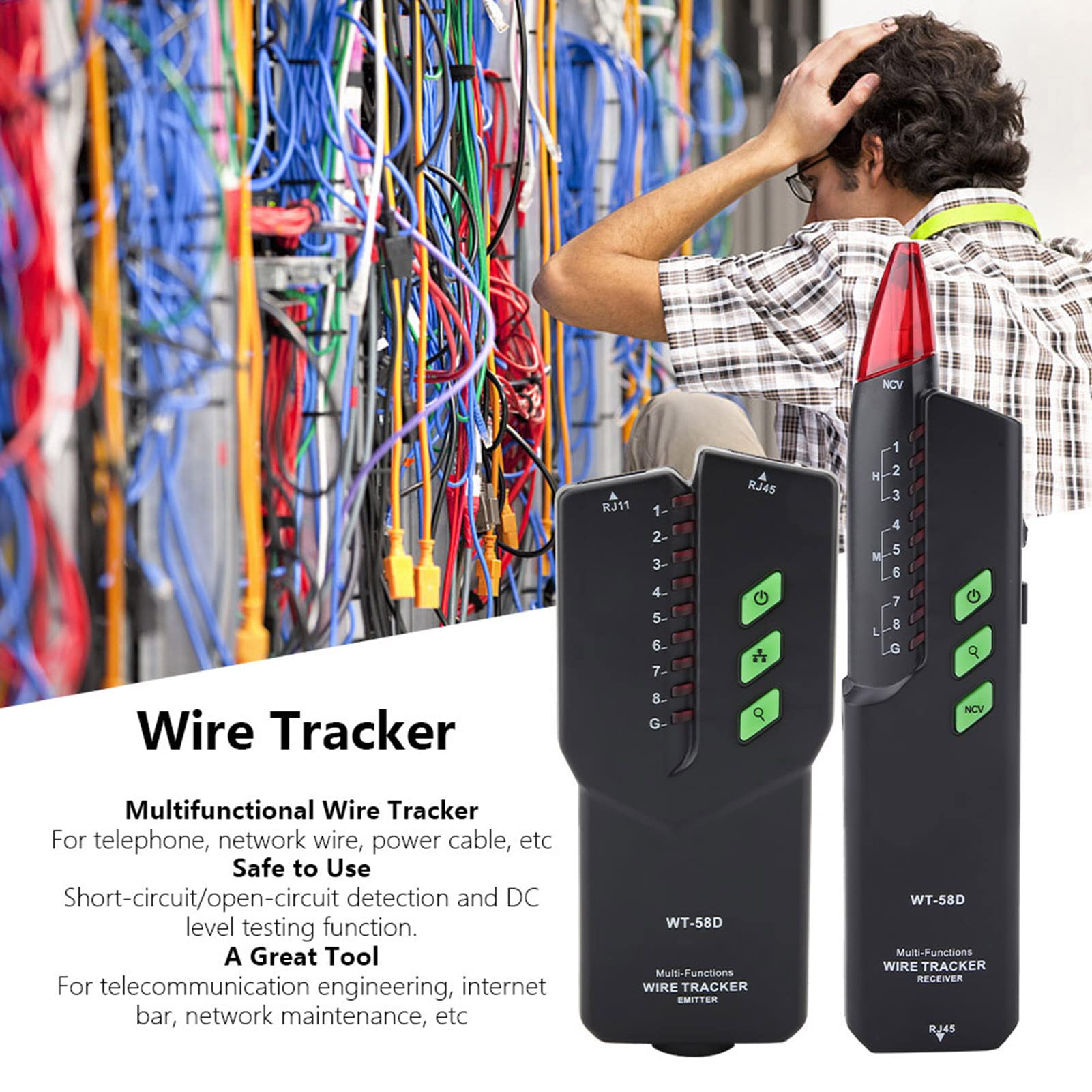 Wire Tracker, WT-58D Netzwerkkabeltester, Tragbare Multifunktions-Haltepunkttester RJ11 RJ45 Telefonkabel-, Netzwerk- und Kabeltester