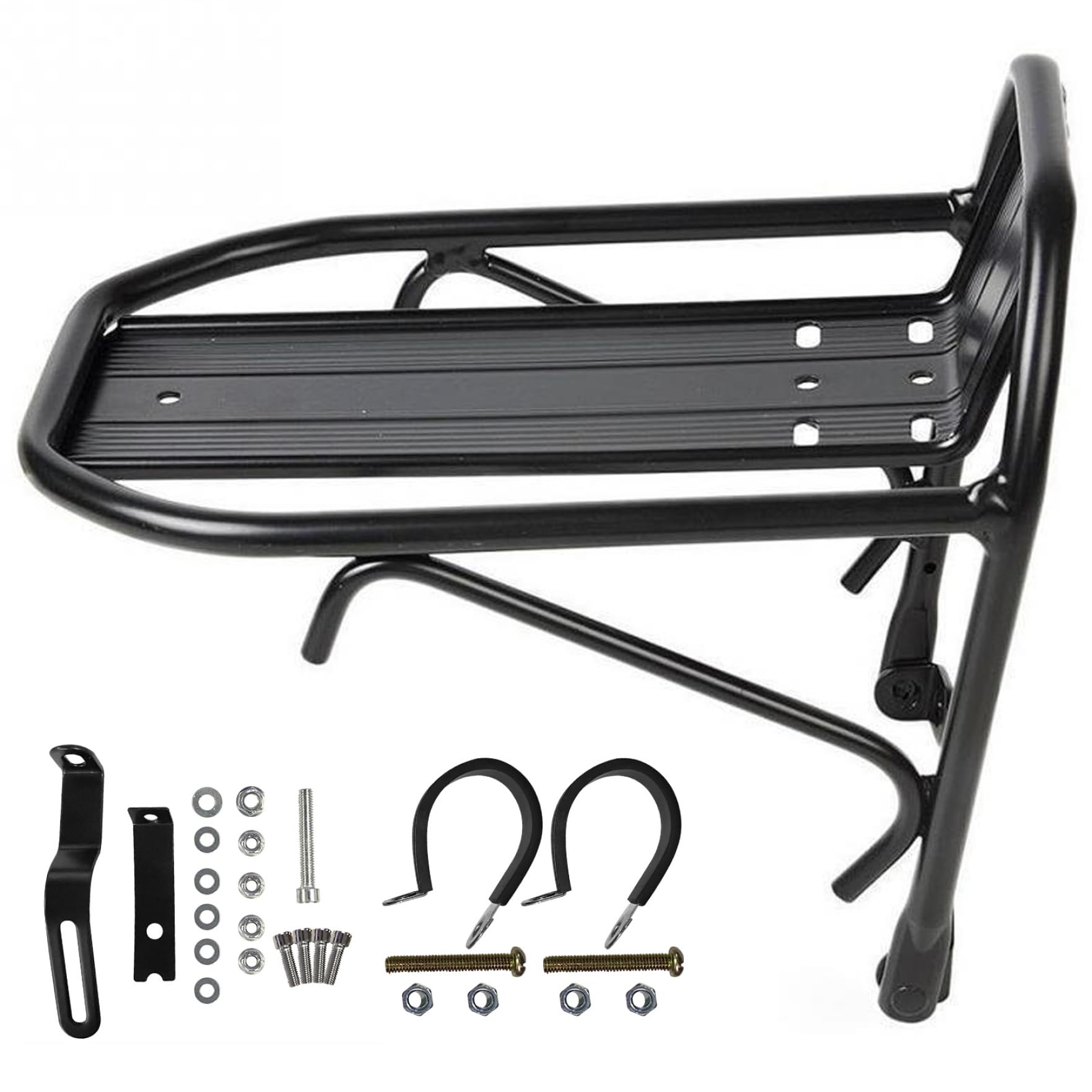Joygoodta 1 Set Front Bike Rack with Accessories, Strong Load Bearing Aluminum Bike Front Rack, Multi-Purpose Cycling Equipment Stand Footstock for Cargo Luggage Picnic Carrier