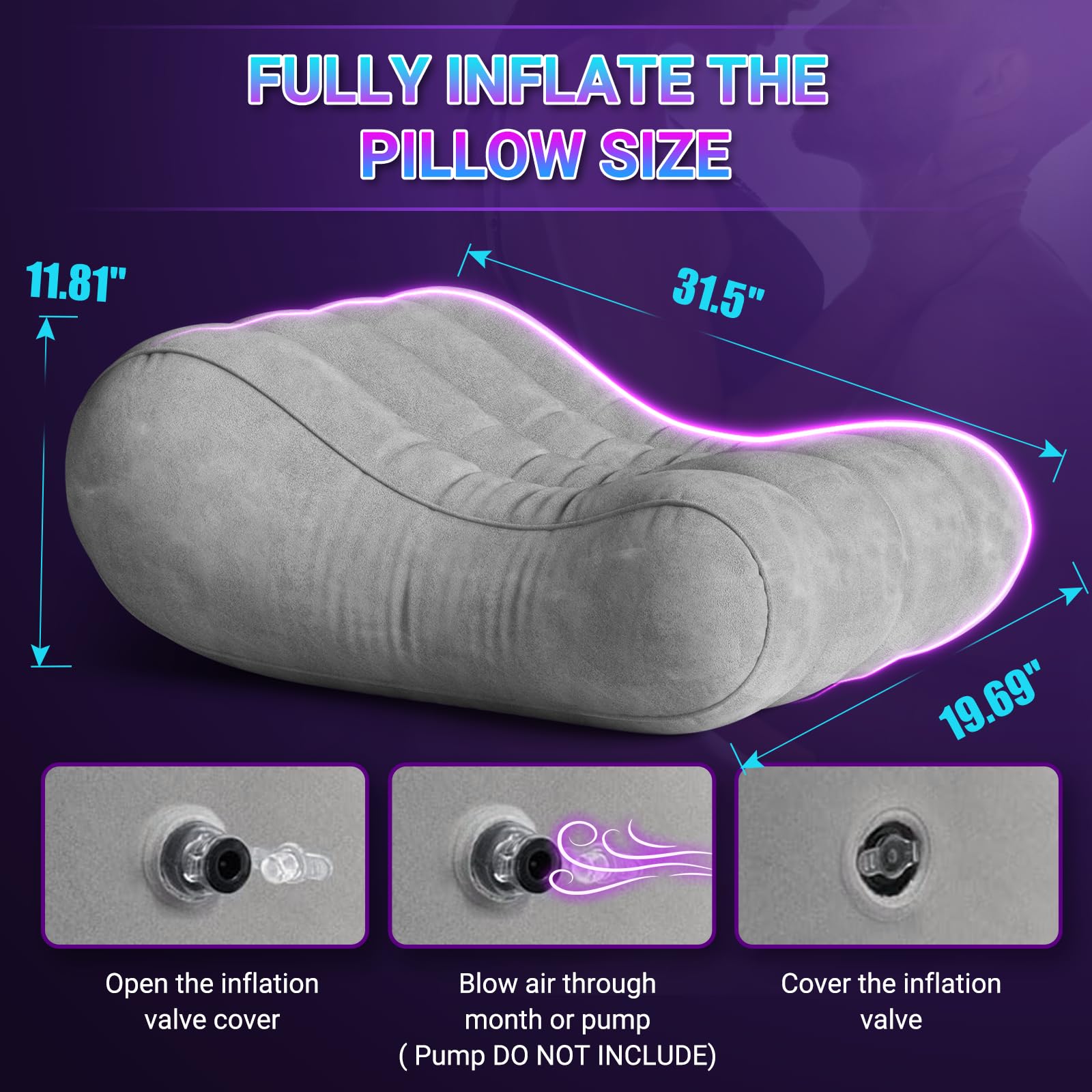 Gunwai Sex Pillow Couples Sex Toys, Sex Furniture for Bedroom Inflatable Lounge Chair Sofa Bedroom, Velvety Anti-Leak Valve Sexy Bed Things Cushion, Couple Female Adult Toys: Silver