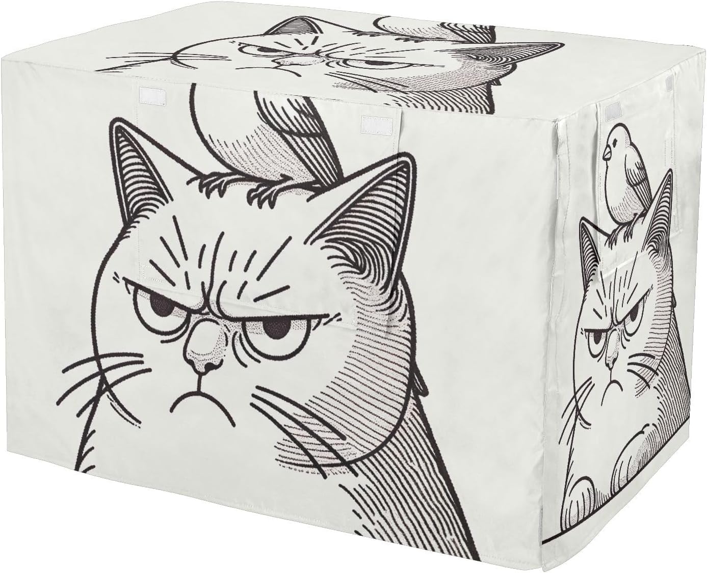 Annoyed Cat with Canary on Head Dog Crate Cover Breathable, S-XL Water-Resistant Crate Cover for Pet Owners, Large