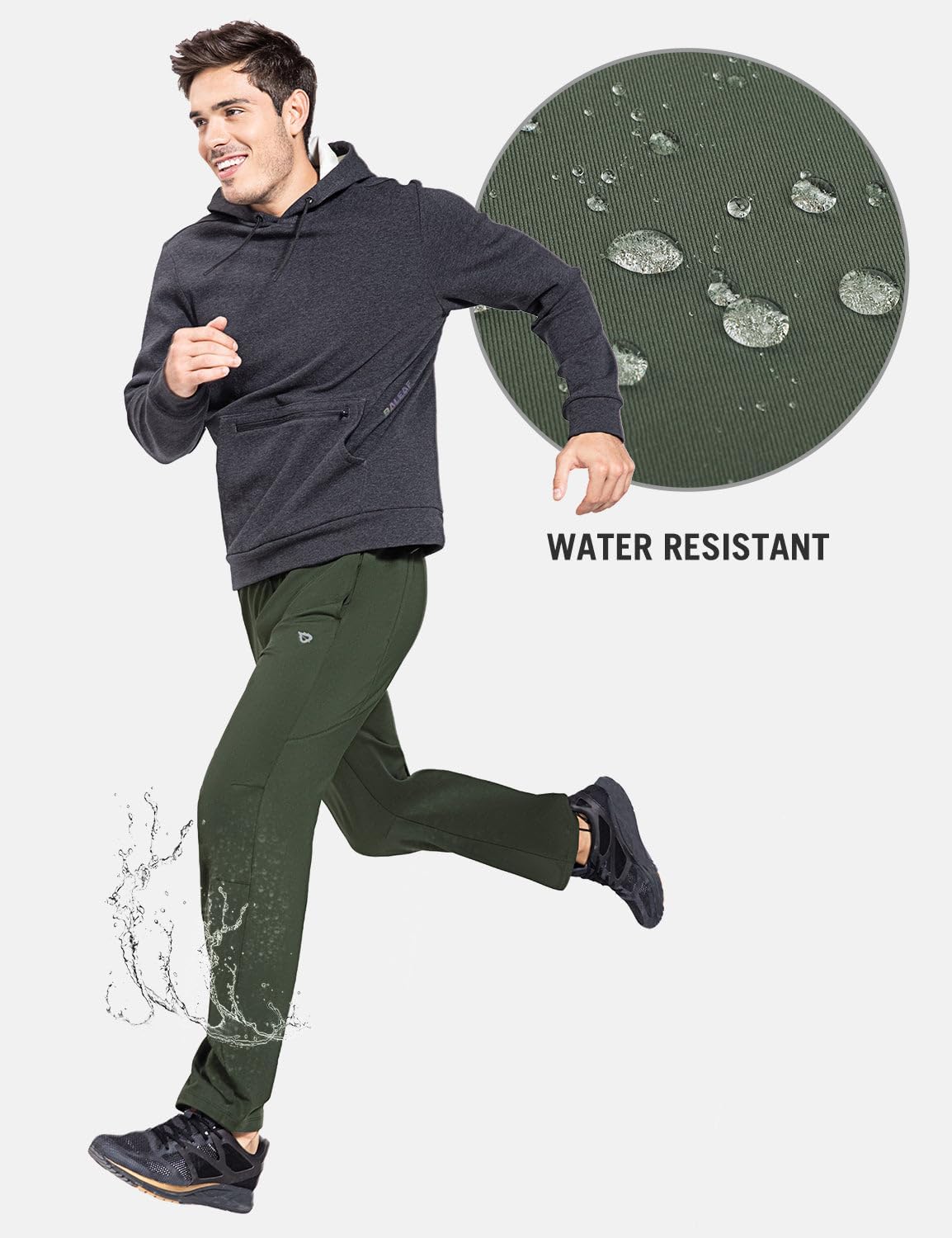 baleaf Men's Fleece Lined Water Resistant Pants Winter Thermal Sweatpants with Zipper Pockets Warm Open Bottom - Image 2