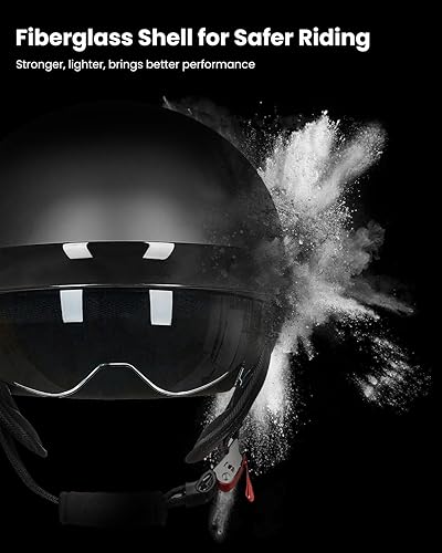 Miniatura 2 de ILM Medio casco de fibra de vidrio para hombres y mujeres adultos, cara abierta, casco de motocicleta con visera DOT 731