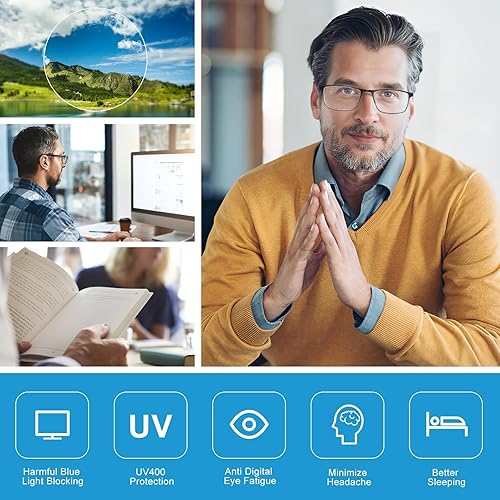 Miniatura 6 de OKH 2 Pack progressive multifocal reading glasses for men, blue blocking glasses progressive readers