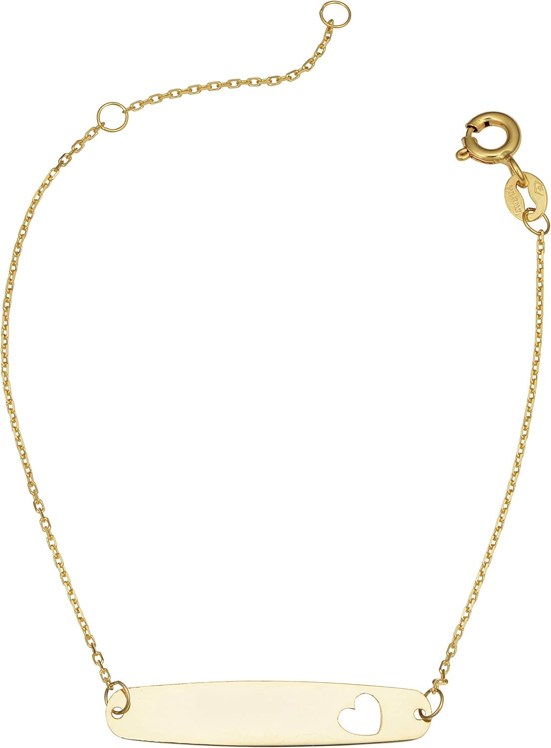 14k Yellow Gold Id Bracelet with Cut-out Heart (adjusts to 5.5 or 6.5 inch): Clothing, Shoes & Jewelry