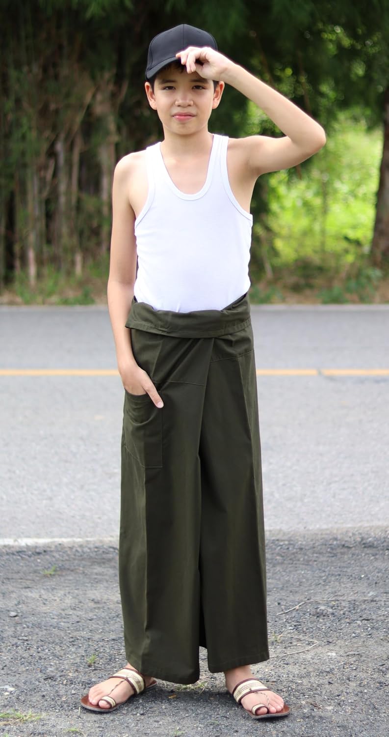 RaanPahMuang Thai Fisherman Boys Girls Loose Yoga Pirate Harem Unisex Wrap Pants
