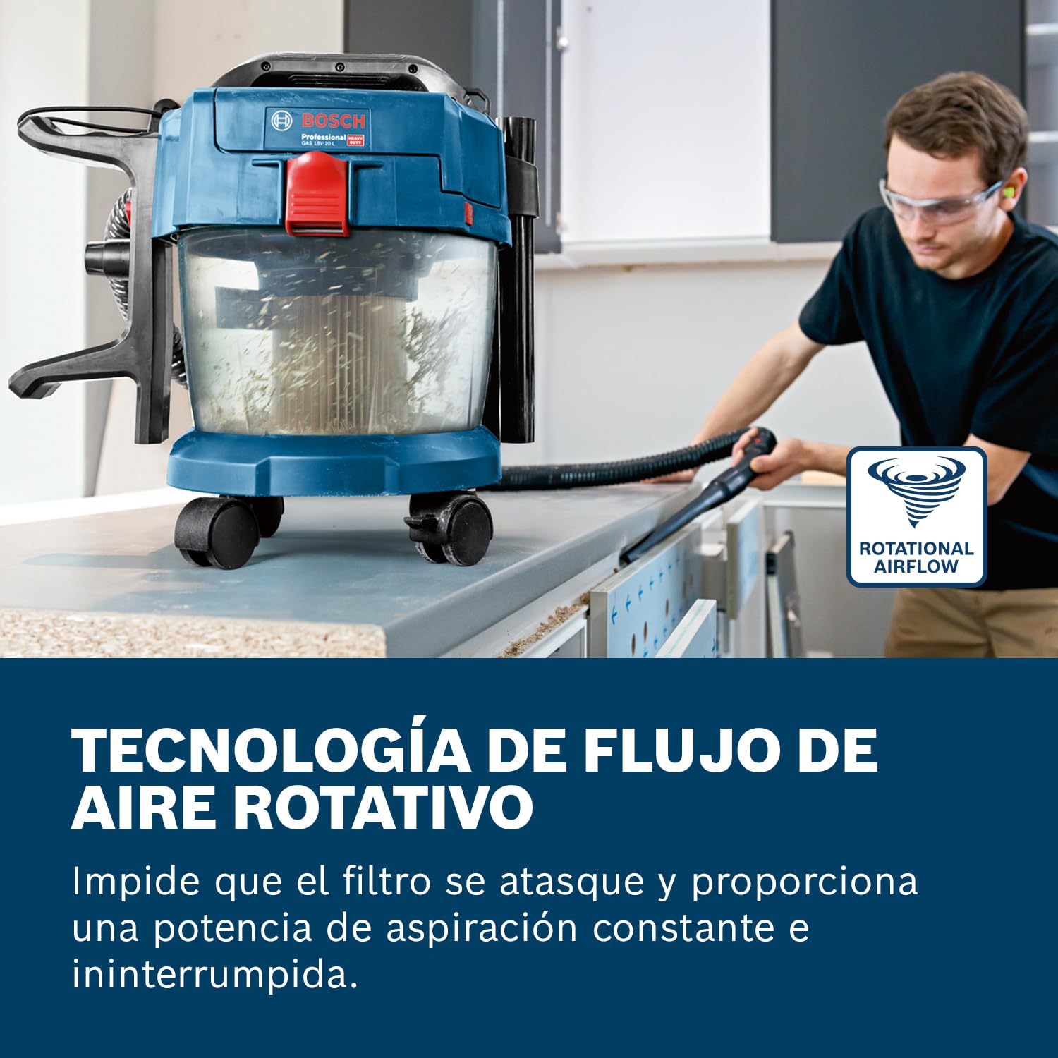 Bosch Professional 18V System Aspirador Industrial Gas 18V-10 L (Incl. Manguera de 1,6 m, 3 Tubos de prolongación, en Caja de cartón, sin batería/Cargador)