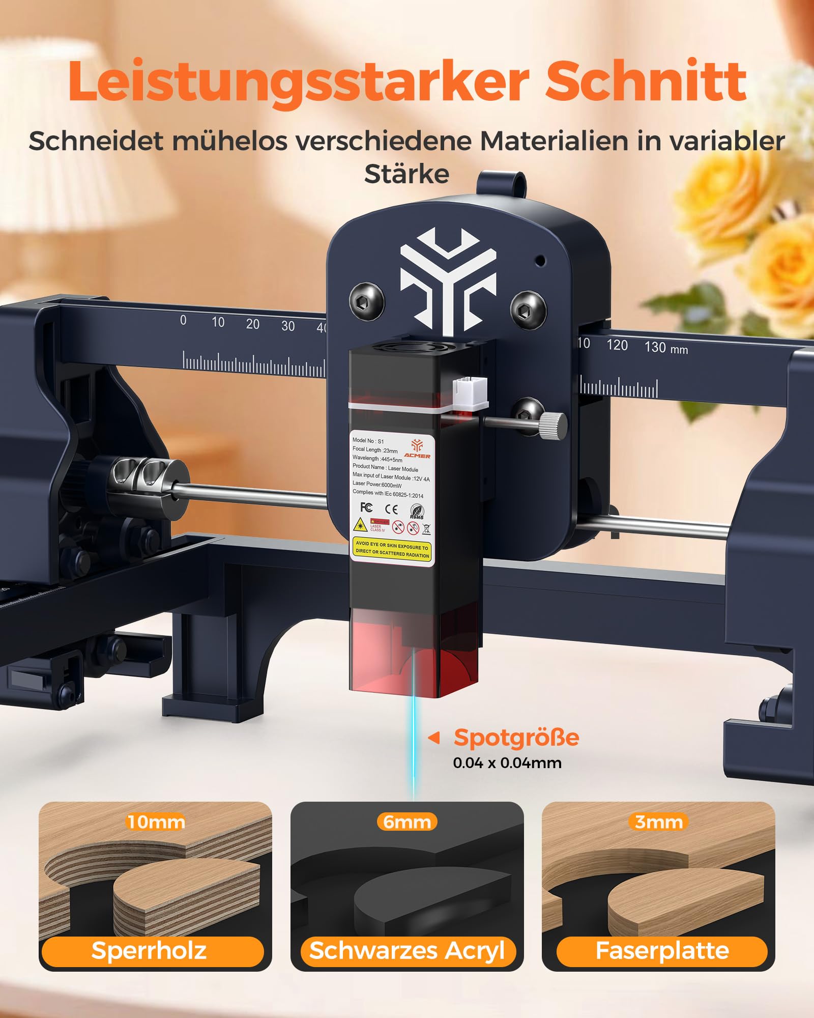 Acmer T1 Laser Graviermaschine 6W, Tragbarer Mini Lasergravierer, 0.01mm HochpräZiser Laserschneider, Arbeitsbereich 130 X 130 mm, Laser Cutter für Holz, Leder, Glas, Metall Sowie Diy-Geschenken