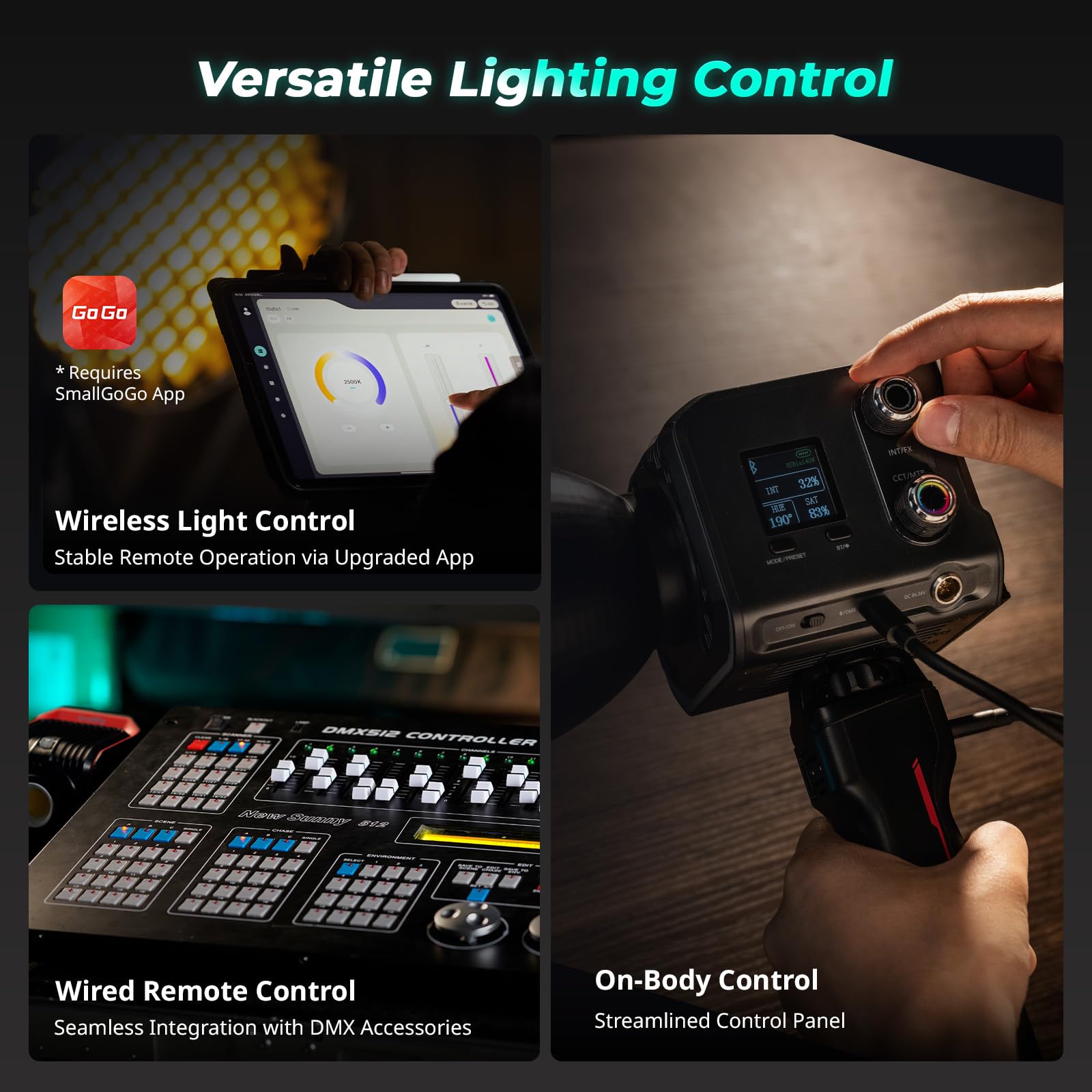 SMALLRIG RC 100C RGBWW LED Video Light, con App Control, 100W Mini COB Iluminación de Salida Continua, Foco de Mano 2700-10000K/CRI 96+/TLCI 98+/12 Efectos, 11000Lux/1m, Versión Pro Azul Tinta, 5380