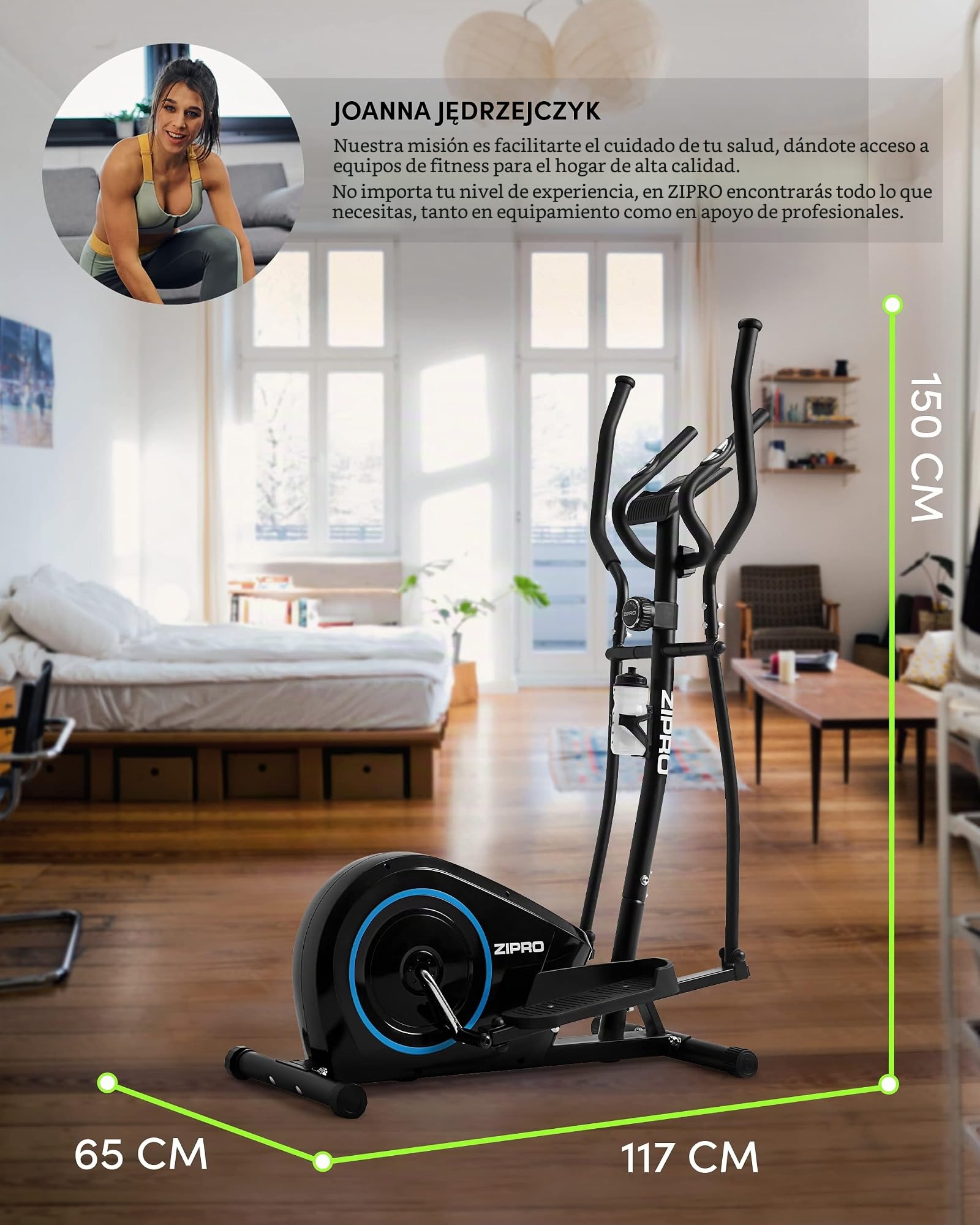 Zipro Elíptica Burn, Resistencia de hasta 120 kg, Ideal para el hogar, Equipo de Entrenamiento Cardiovascular, máquinas de Ejercicio, Entrenador doméstico, 8 Niveles de Resistencia