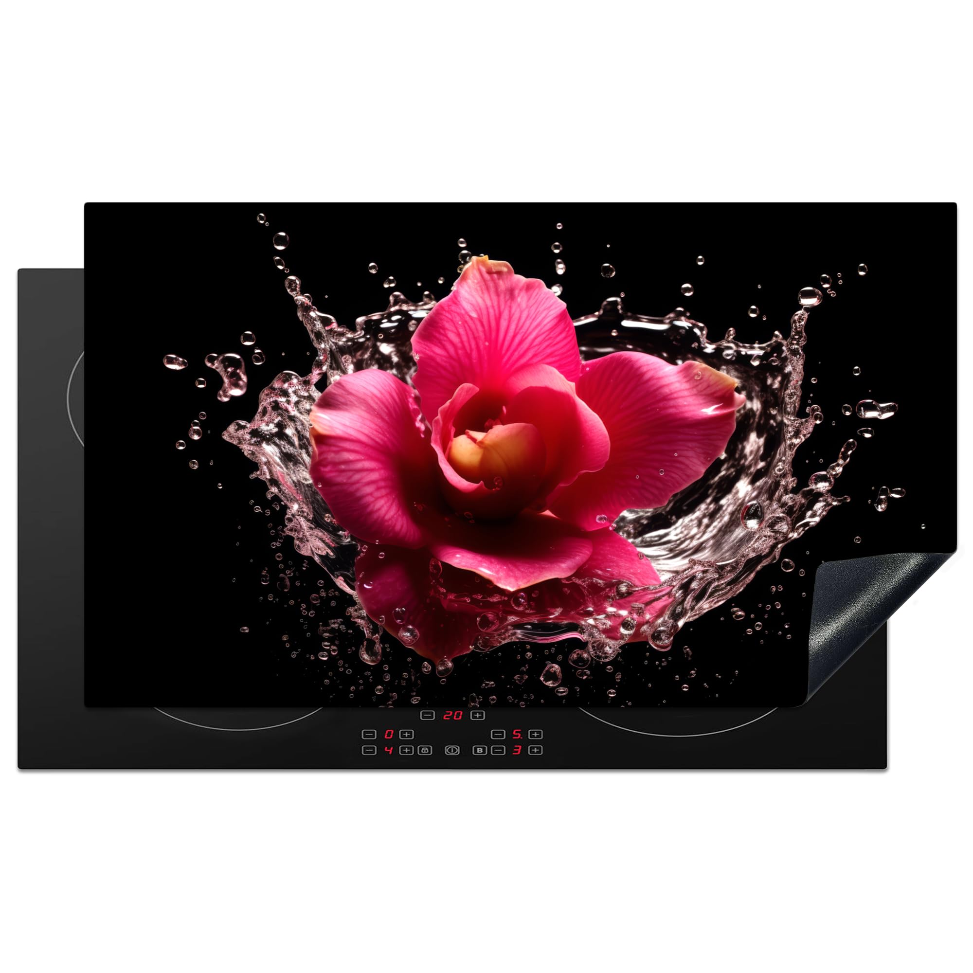 KitchenYeah© Induction Hob Protector Mat 20.8"x36" / 91.6x52.7 cm Cooker Top Protectors Cover Ceramic Covers Electric Hobs Vinyl Flowers - Pink - Water - Black - Botanical - Nature — image 1