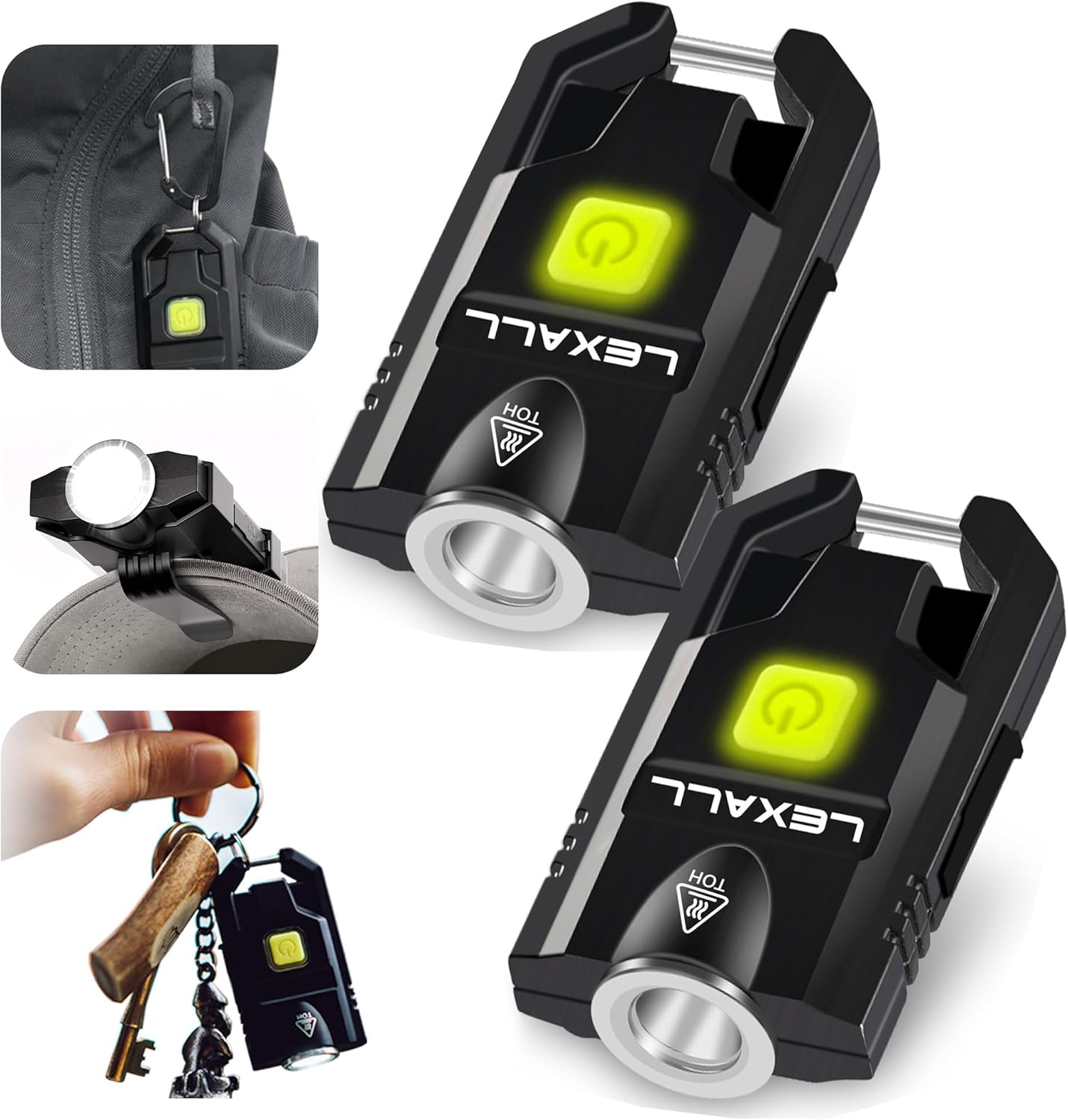 lexall LED Small Flashlight, 2 Pack 500Lumens Bright Mini Keychain Light, USB Rechargeable Pocket Lights with 3 Modes Compact Baseball Cap Lights Indoor and Outdoor for Walking,Searching and Hiking