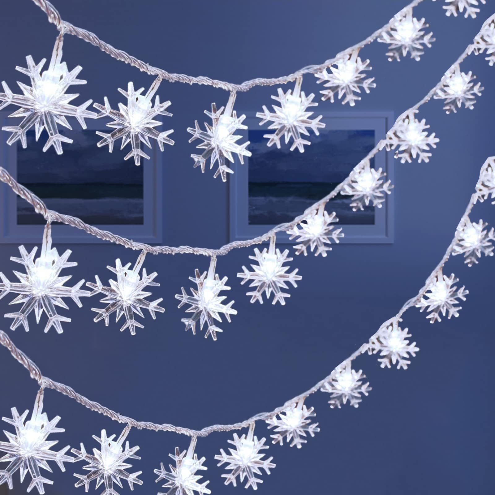 AODINI Christmas Lights, Christmas Decorations Snowflake String Lights, 19.6 ft 40 LED Fairy Lights Battery Operated Waterproof for Xmas Garden Patio Bedroom Party Decor