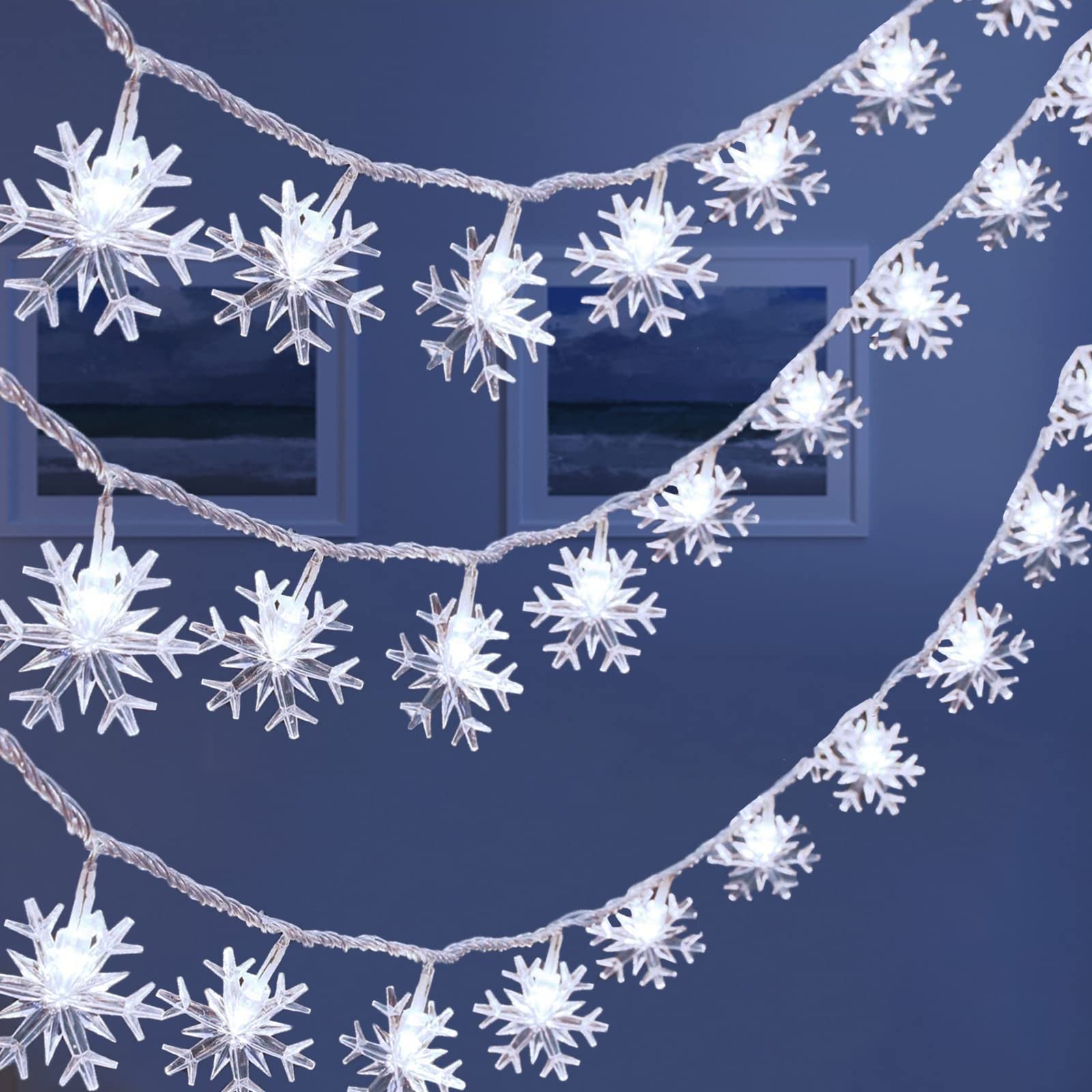 AODINI Christmas Lights, Christmas Decorations Snowflake String Lights, 19.6 ft 40 LED Fairy Lights Battery Operated Waterproof for Xmas Garden Patio Bedroom Party Decor