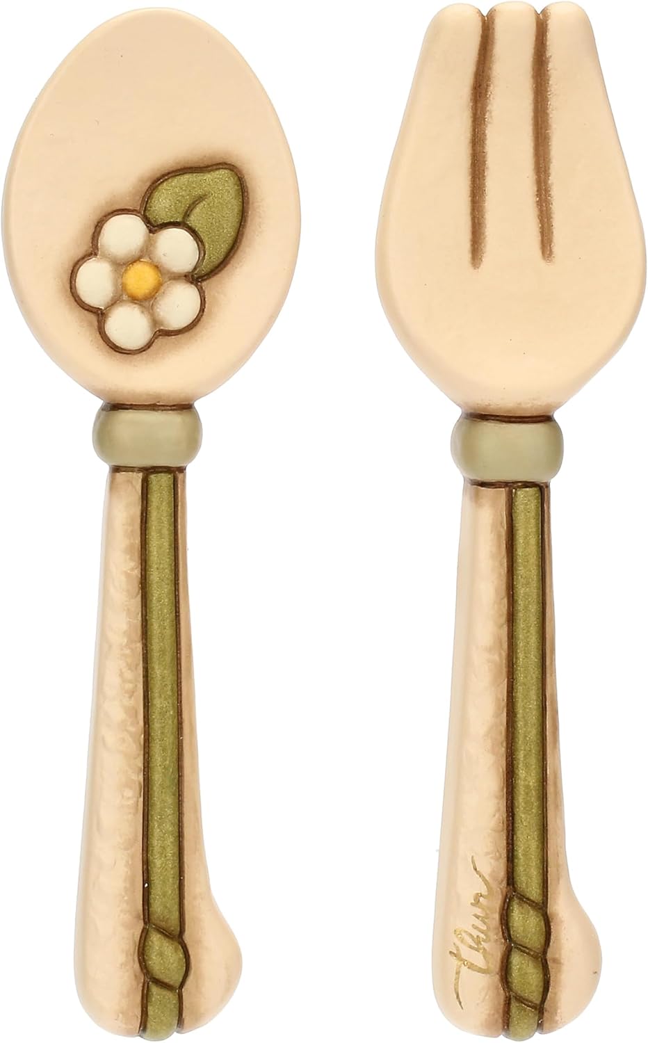 Thun - Wall Mounted Spoon and Fork Set - Ceramic - Country Bloom Collection - Spoon 4.4 x 1.5 x 15.2 Fork 4.1 x 1.6 x 15.2