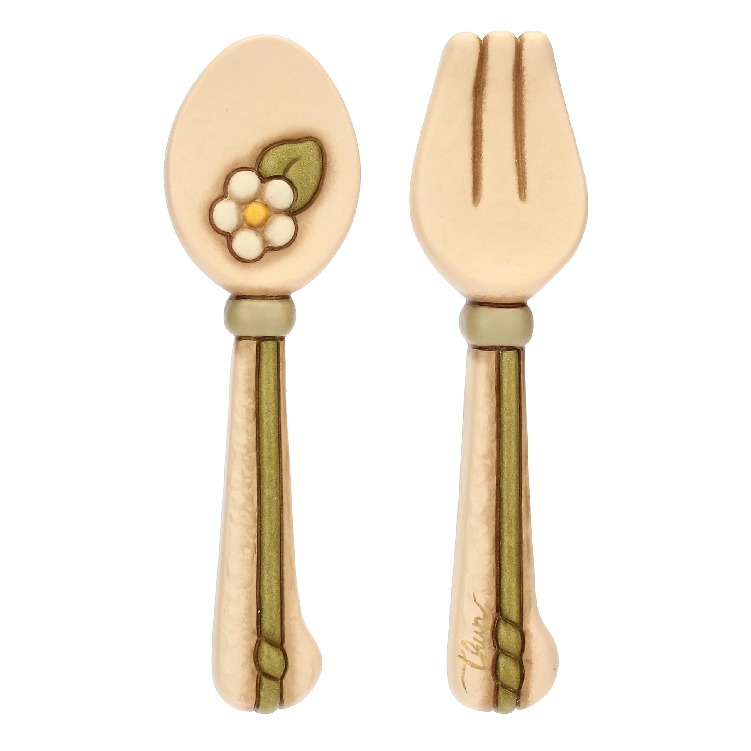 THUN - Wall Spoon and Fork Set - Ceramic - Country Bloom Collection - "SPOON 4.4x1.5x15.2 Fork 4.1x1.6x15.2"