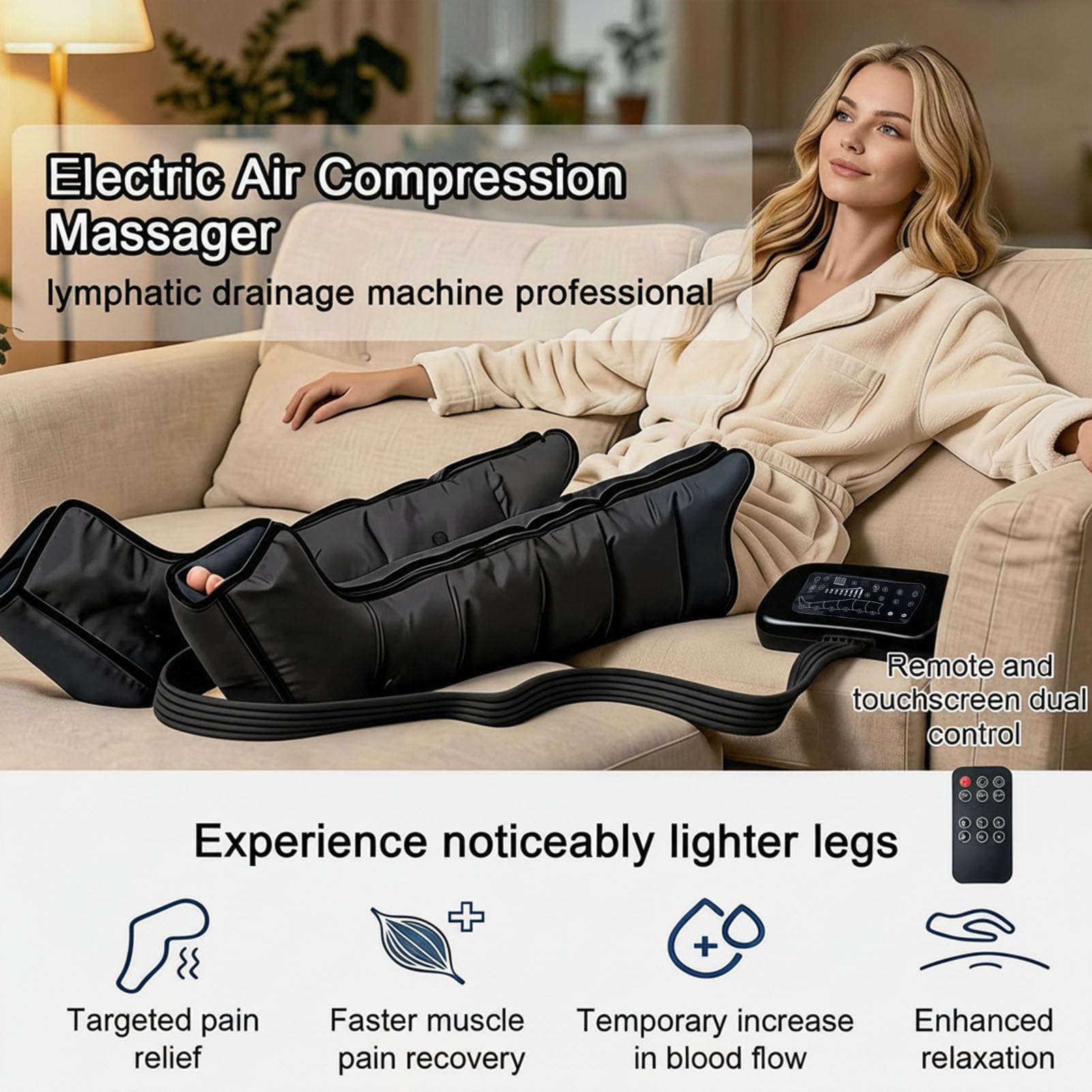 Pressoterapia Linfodrenaggio Professionale, Pressoterapia Gambe E Addome Braccia per Casa con Display Touch Screen E 6 Programmi di Massaggio, Massaggiatore Elettrico 6 Camere