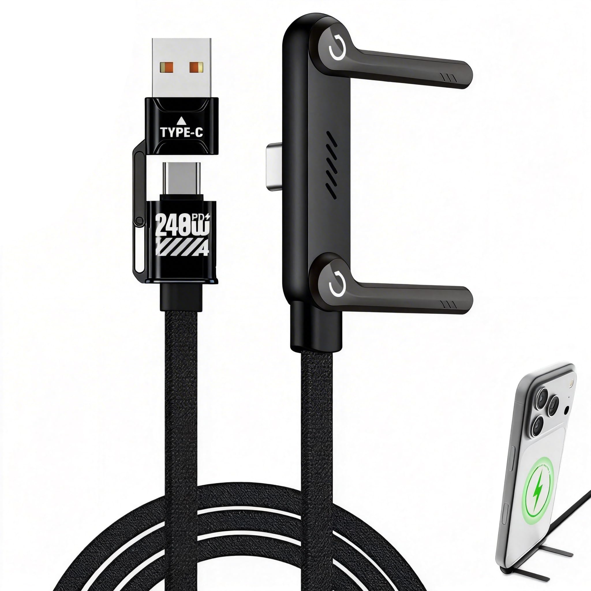 Photo 1 of *See Clerk Notes*Invisible Holder Charger Cable, 240W PD Fast Charging Cable for Desk, USB-C to USB-C Cable with USB-A to USB-C Adapter with 360° Adjustable Metal Stand, 2 in 1 Holder Charger for Gaming, Office, Home