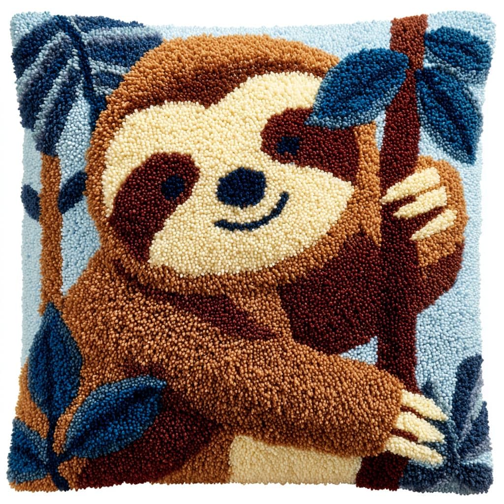 WallustrioaW DIY Latch Hook Cushion Kit,Animal Sloth