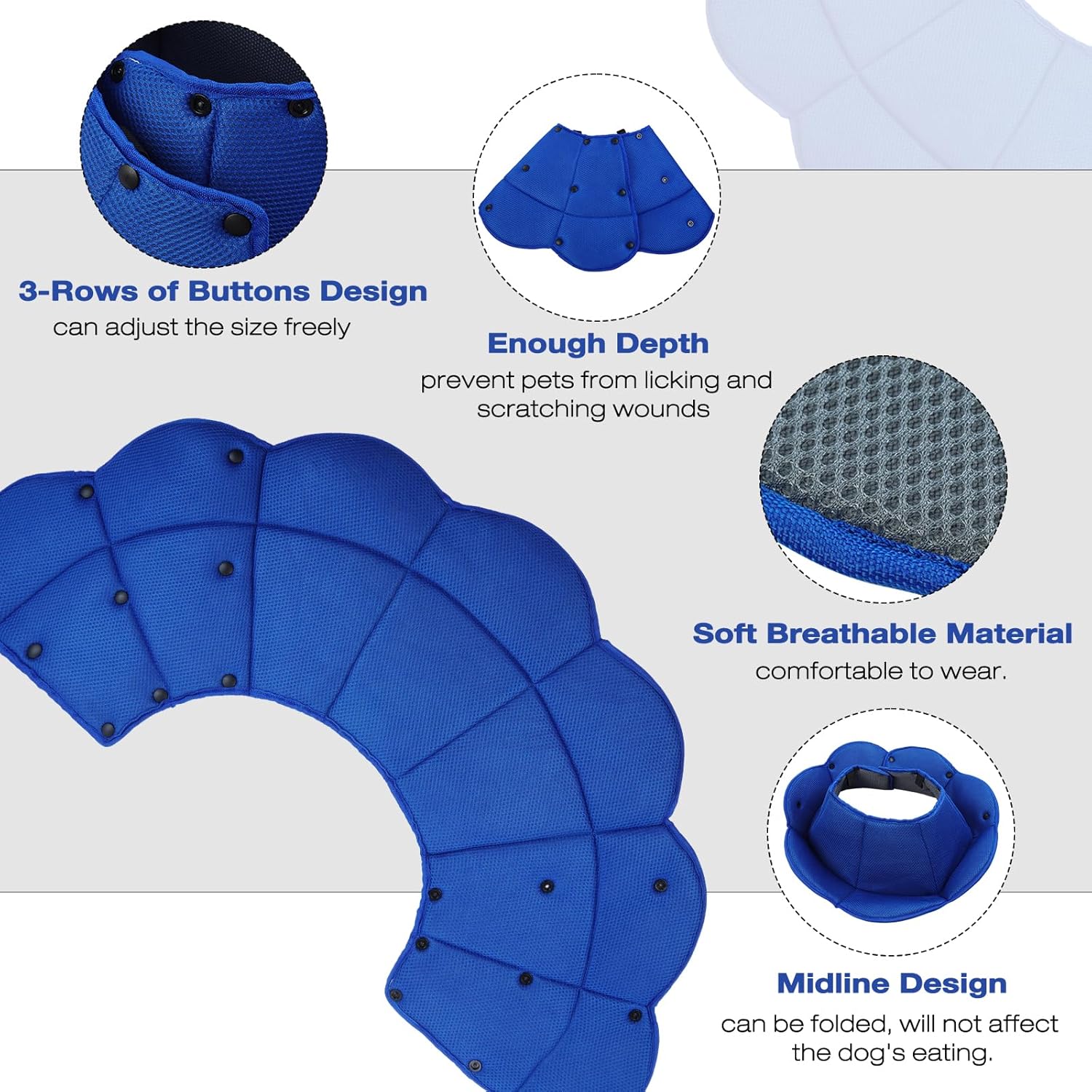 Soft Dog Cone Collar Alternative to Stop Licking,Comfort Recovery Collar for Large, Medium,Small Dogs,Cat,Adjustable Elizabethan Collar Alternative,Dogs Recovery Collar After Surgery,Blue,S