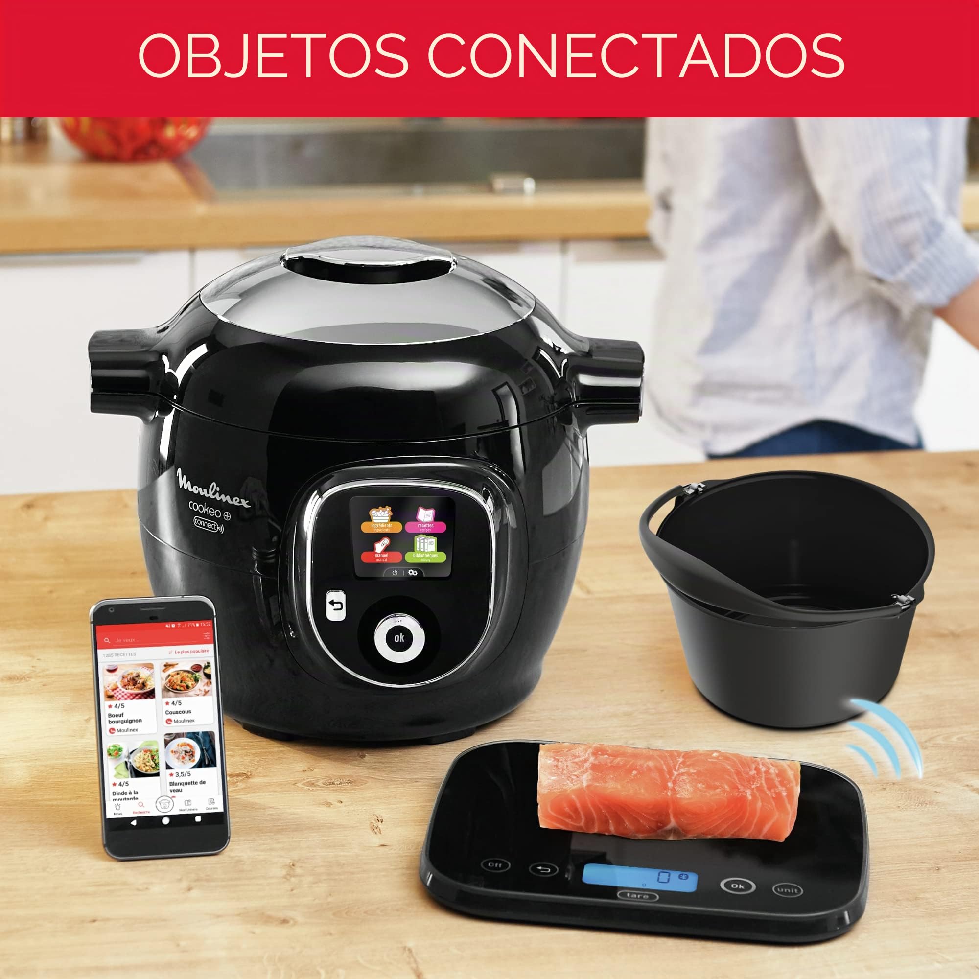 Moulinex Olla multicocción inteligente de alta presión, 6 litros, 150 recetas, 6 modos de cocción, guía paso a paso, uso fácil y rápido Negro