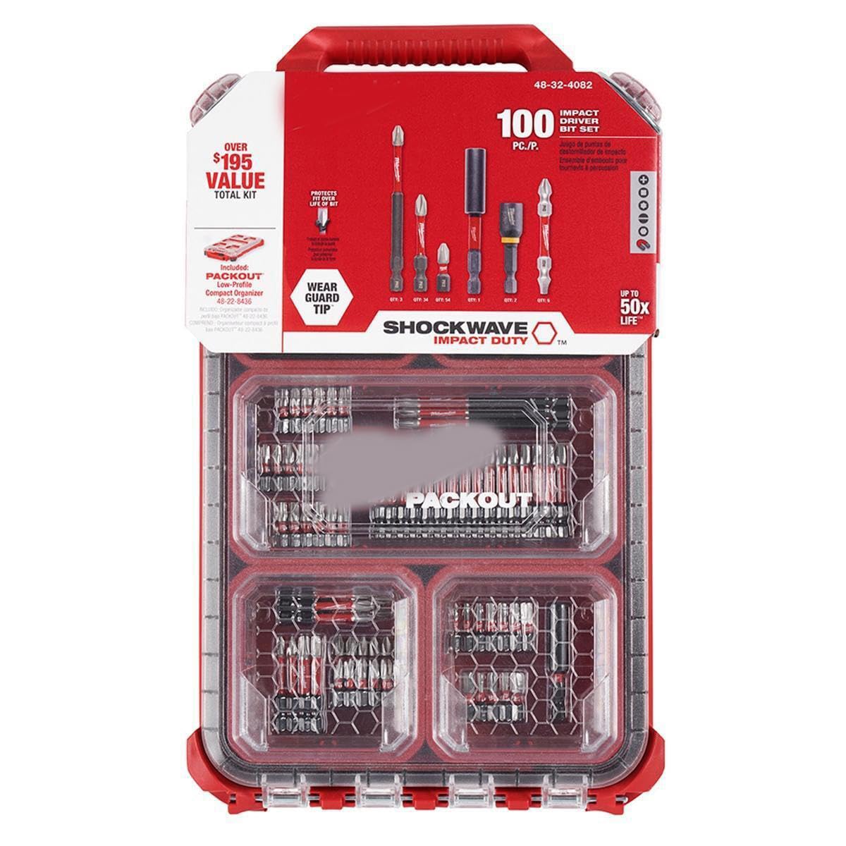LEKSTAR Impact Duty Driver Bit Packout Set Fits Milwaukee Tool 48-32-4082 100 Pc. Shockwave