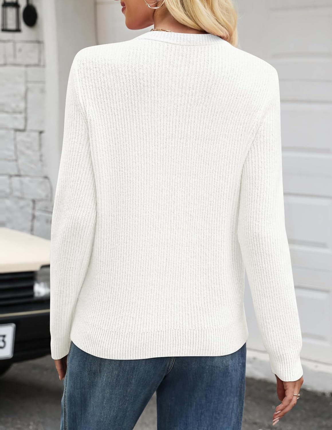 MEROKEETY Women's Sweaters Fall 2025 Button Down Lace Casual Business Long Sleeve Crewneck Trendy Winter Pullover Sweater Top - Image 3