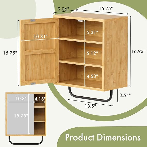 AmazerBath Bathroom Medicine Cabinet with Mirror, Bamboo Medicine Cabinet Wall Mounted, Over The Toilet Storage with Towel Bar for Bathroom, Small Spaces