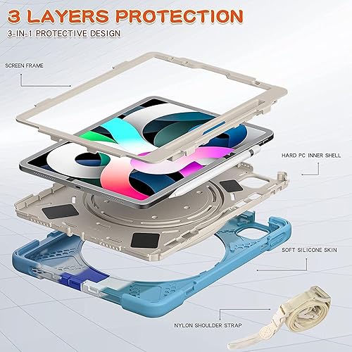 Vista 38 de Funda para iPad (A16) de 11 pulgadas 2025, Aslo para iPad 10 de 10.9 pulgadas 2022, funda resistente a prueba de golpes, soporte giratorio, soporte