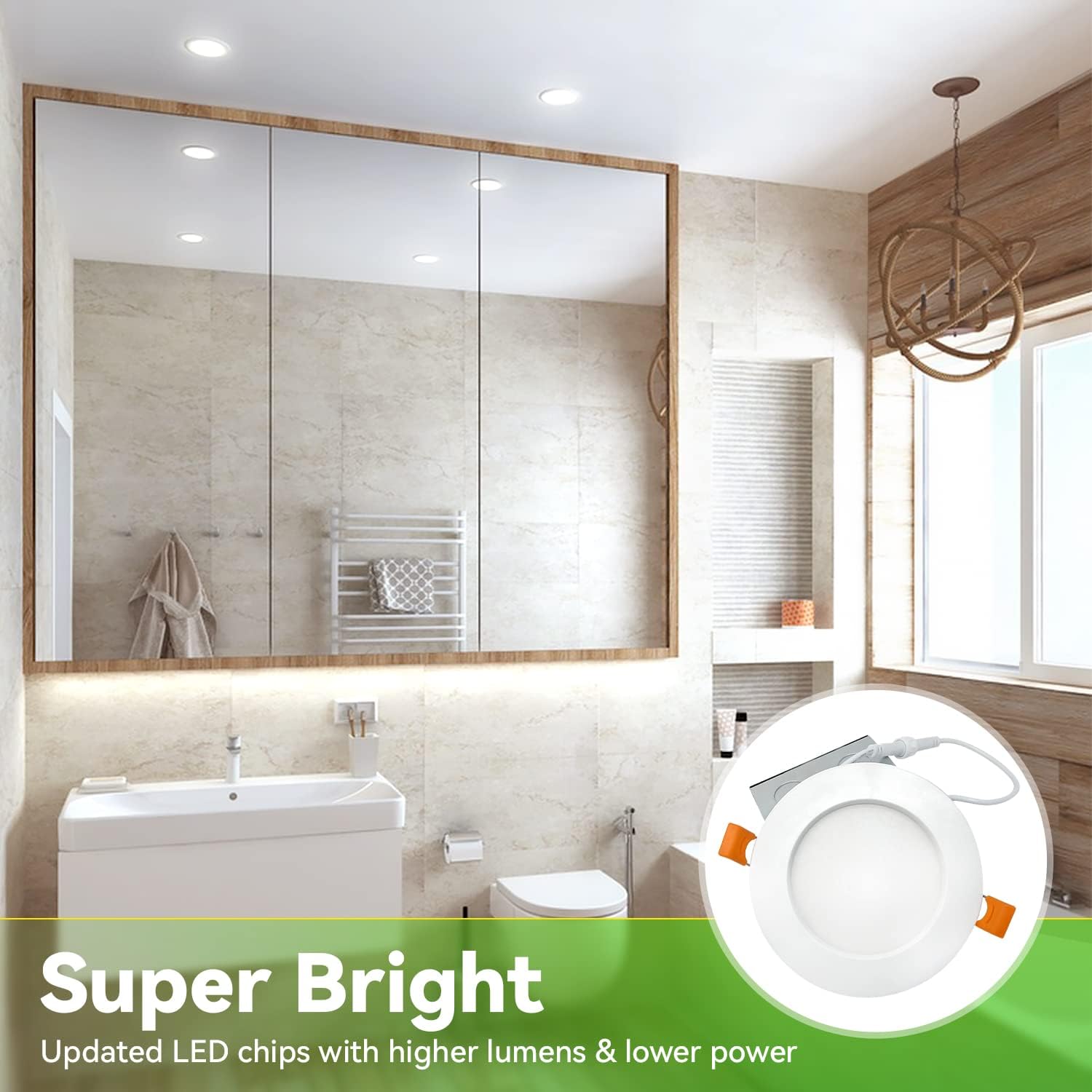 LEDONE 6 Inch LED Ultra-Thin Recessed Lighting with Junction Box, 2700K/3000K/3500K/4000K/5000K Selectable,CRI93, Dimmable Recessed Lights, 14W=100W,1100LM, IP20&Energy Star Rated, 12 Pack