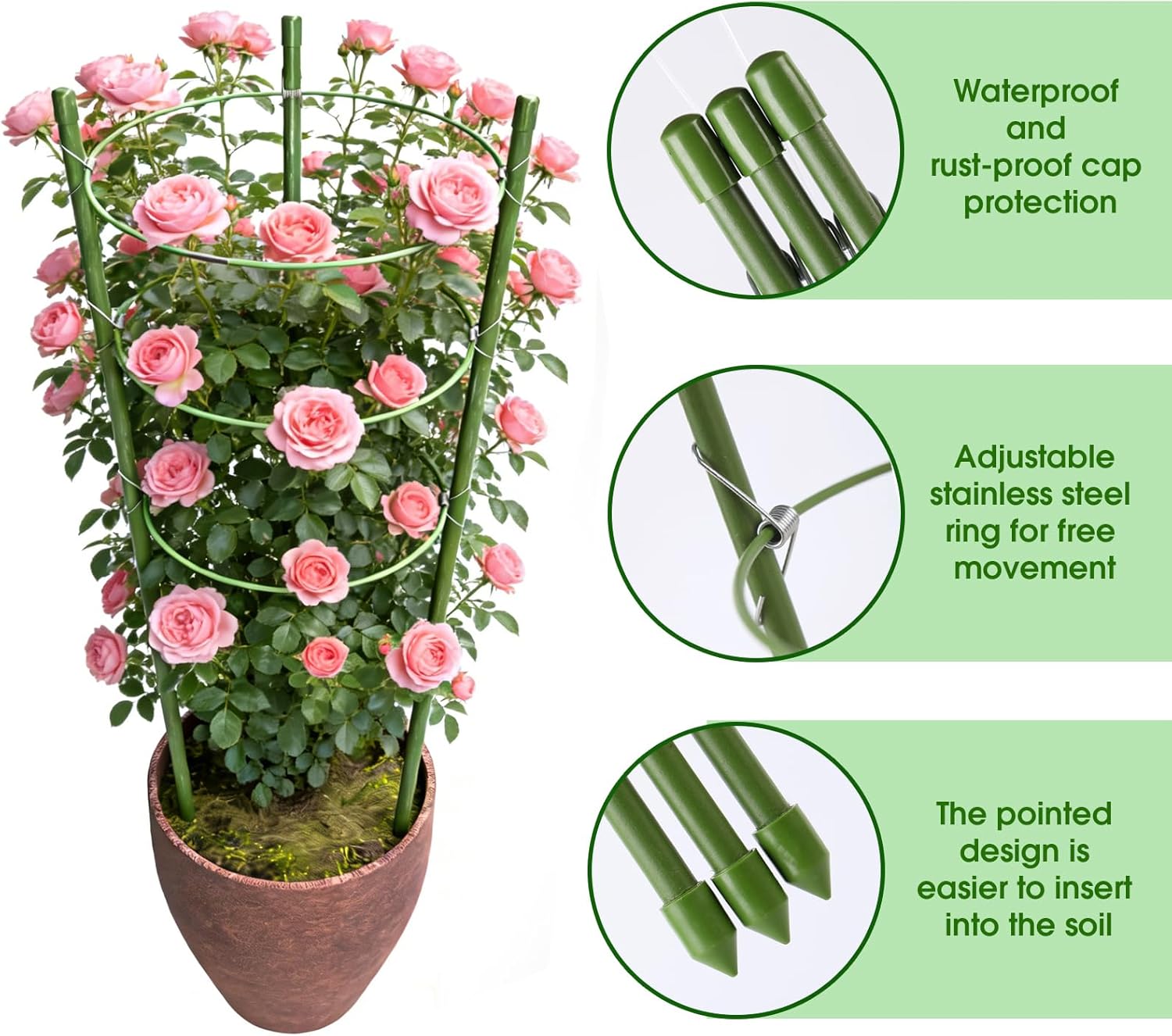 4 Pack Tomato Cage, 24 inches Plant Support Cages for Garden, Upgrade Garden Plant Stakes with Adjustable Rings, Plants Trellis for Tomato, Flower, Climbing Plants, with Twist Tie