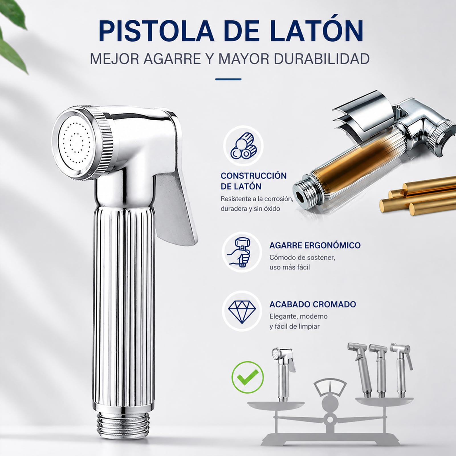 Ducha Higiénica WC con Soporte Integrado, Grifo Bidet de Latón con Manguera Espiral 1.5m, Fácil Instalación sin Obras, Pulverizador para Baño y Limpieza (Kit Actualizado)