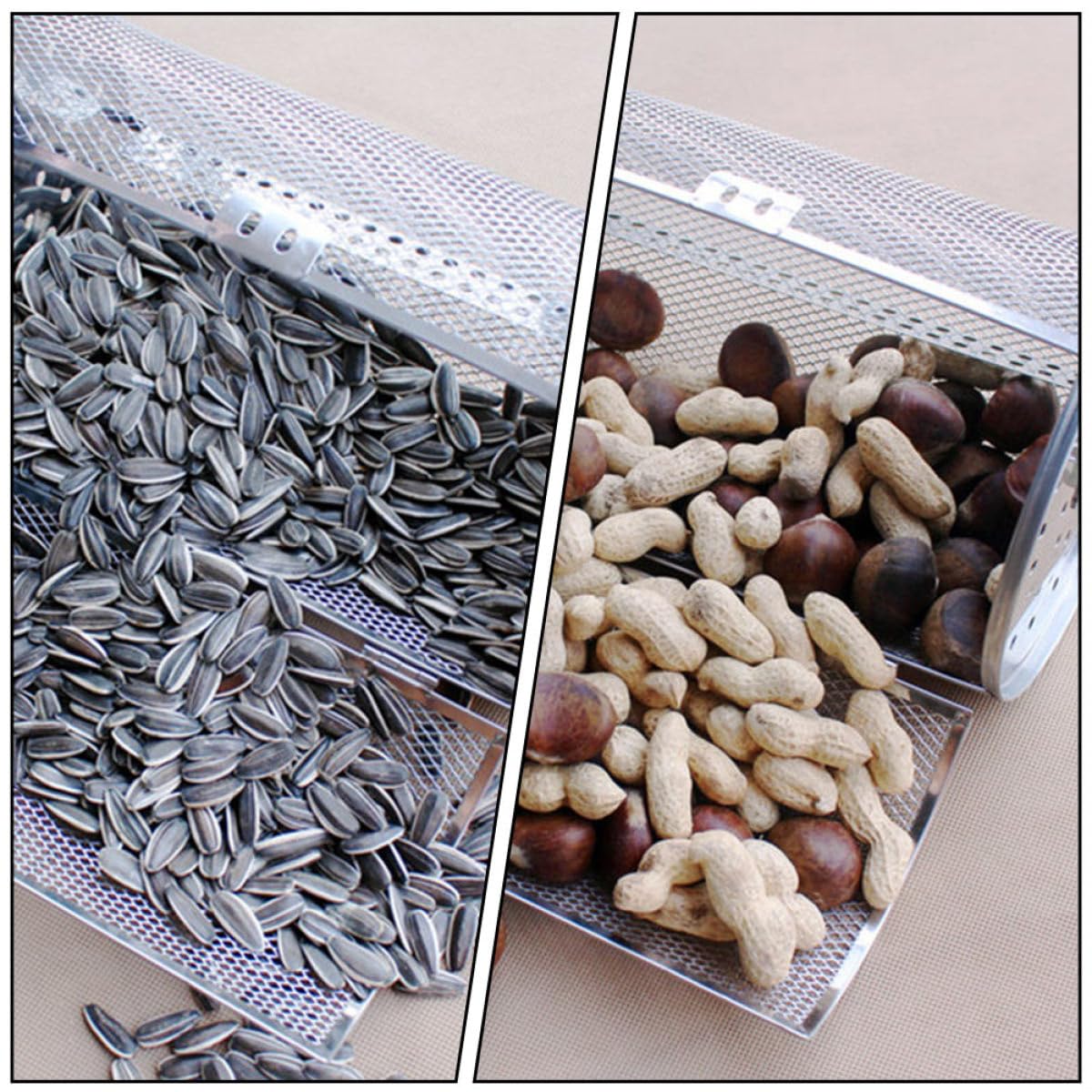 Cestello Rotante per Barbecue in Acciaio Inox, per Frutta Secca | Cottura Uniforme e Rotazione Continua, Uso in Ristorante, Finitura Argento, Accessorio Singolo da 14x23 Cm
