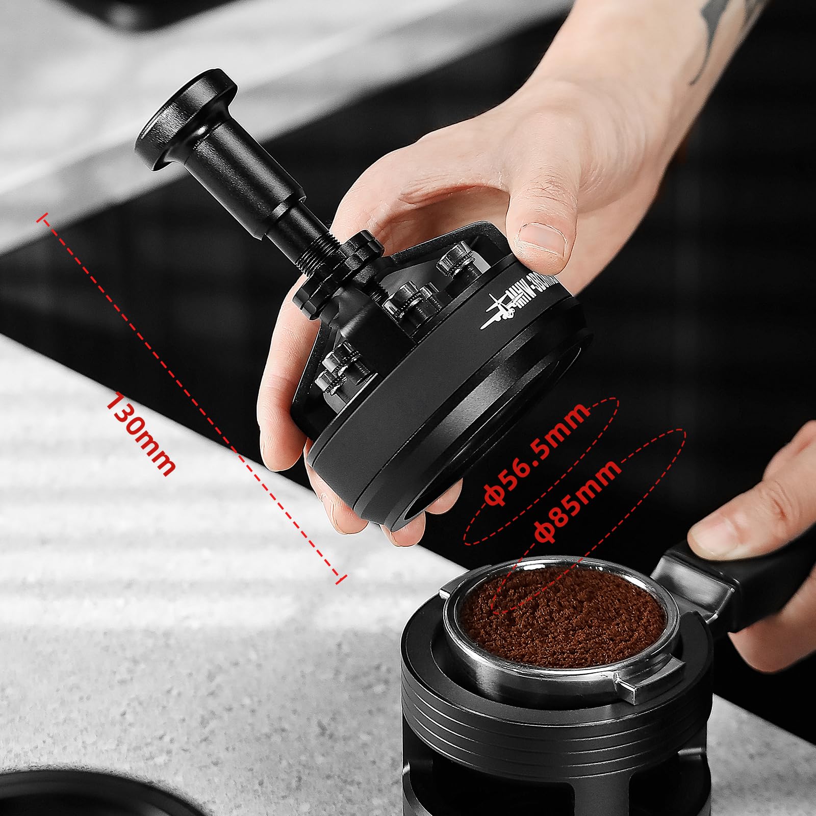 MHW-3BOMBER Yu Cyclone WDT Tools Espresso-Rührer, Verteilungswerkzeug für Barista, 0,25 mm, 14 Nadeln, Espresso-Kaffee-Rührer, 58,35 mm, Schwarz, Modell: T5849-OS