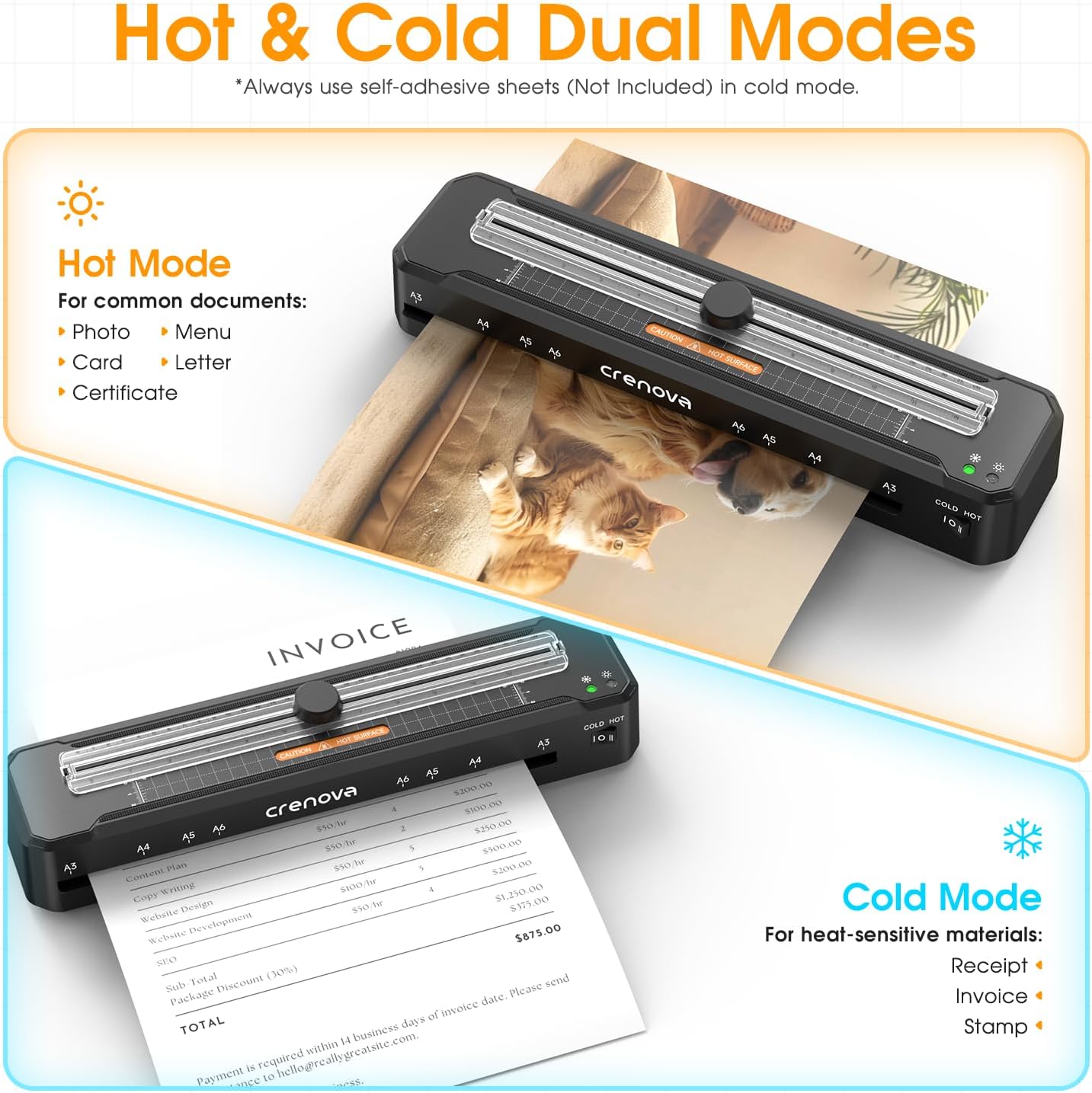 Crenova Laminator Machine with 12 Laminating Sheets, A3 Laminating Machine Hot & Cold with Trimmer Corner Rounder, Fast Warm Technology, 13-Inch Laminator for Home Office School Business (A3-12PCS)