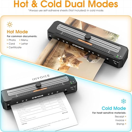 Vista 3 de Crenova Máquina laminadora con 12 hojas de laminación, máquina laminadora A3 caliente y fría con recortadora de esquina, tecnología de calentamiento