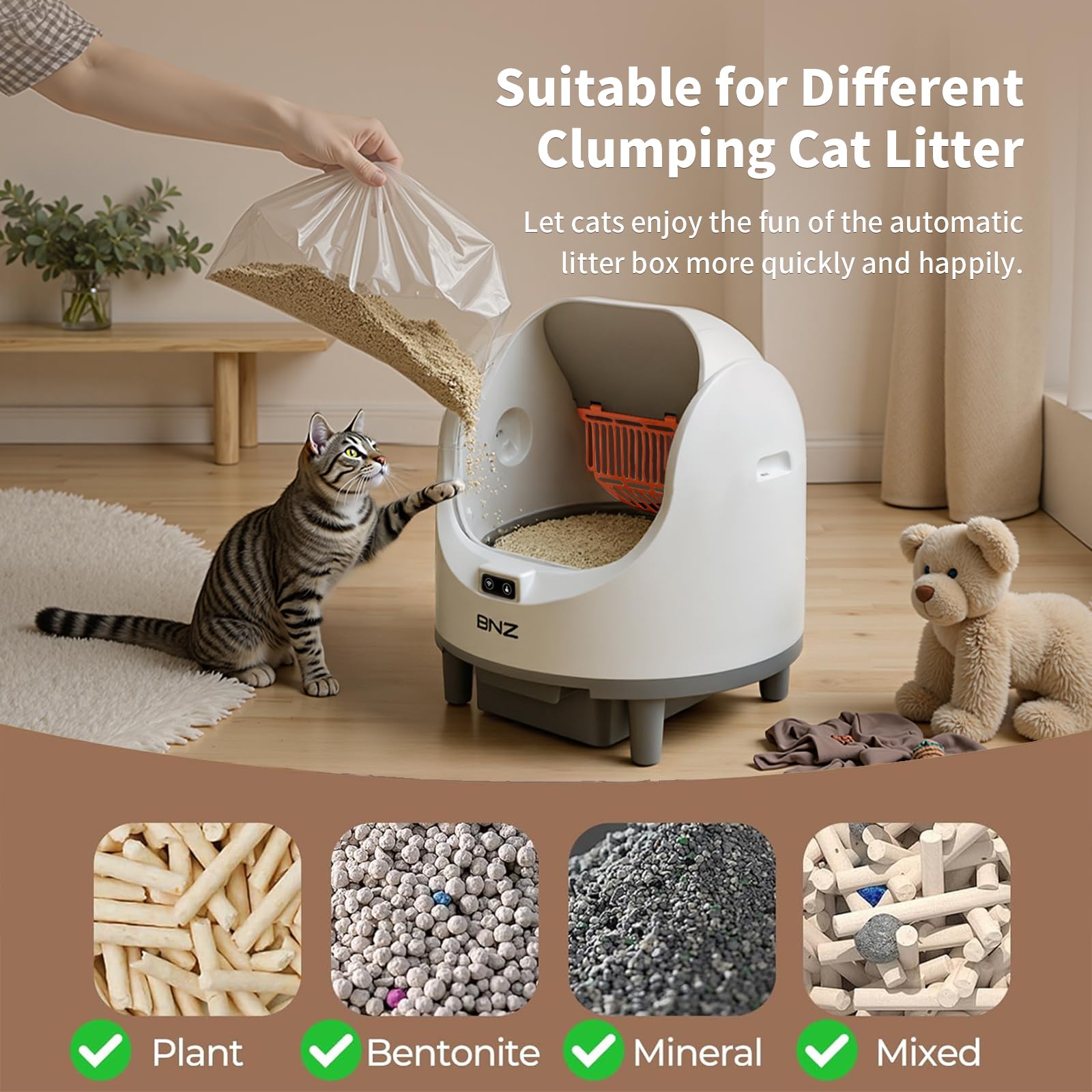 BNZ Self Cleaning Litter Box – Automatic Cat Litter Box for Multiple Cats | App Control, Safety Sensors, Open Top Design | Includes Scent Cartridge & Trash Bags - image 3