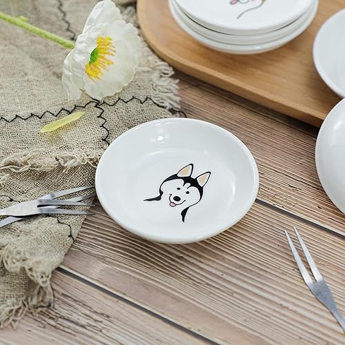 Miniatura 3 de SOCOSY Plato de cerámica con patrón de animales de dibujos animados súper lindos, plato de condimentosplato de sushi de soyaplatos de aperitivoplato
