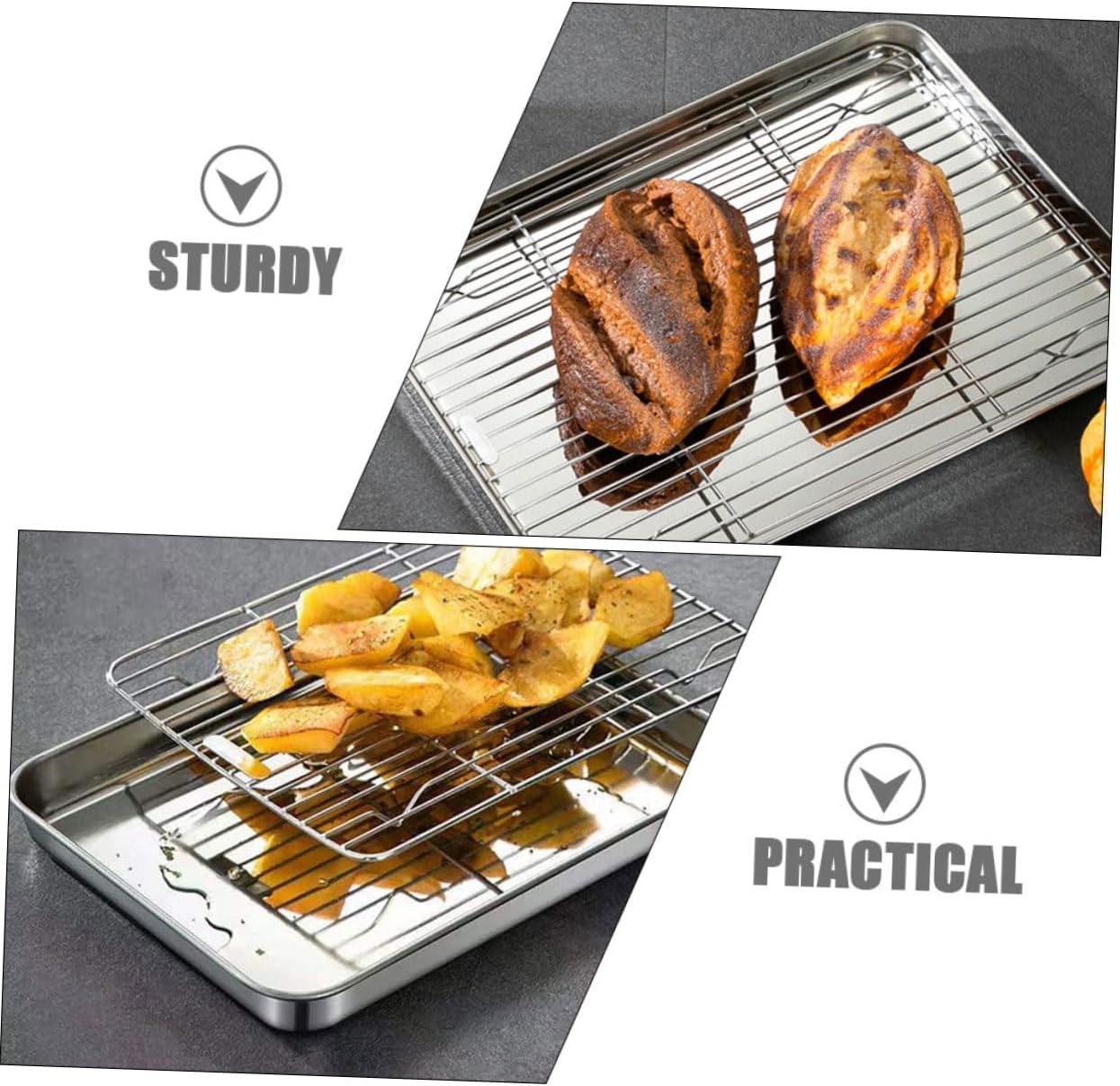 2sets Baking Sheet Cooling Rack Stainless Steel Cookie Pan for Baking Wire Rack