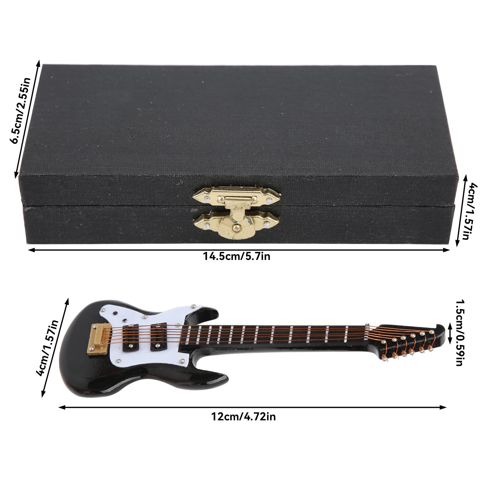 Chitarra in Miniatura Replica Mini Chitarra Elettrica in Legno Modello Delicato Ornamento per Chitarra Figurina di Strumento Musicale Bello con Espositore e Scatola di Immagazzinaggio 12*4*1.5cm