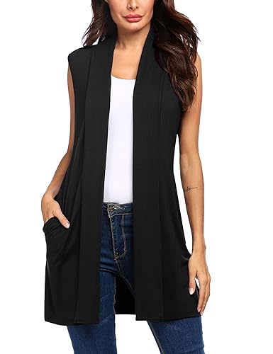 Beyove Womens Long Vests Sleeveless Draped Lightweight Open Front Cardigan
