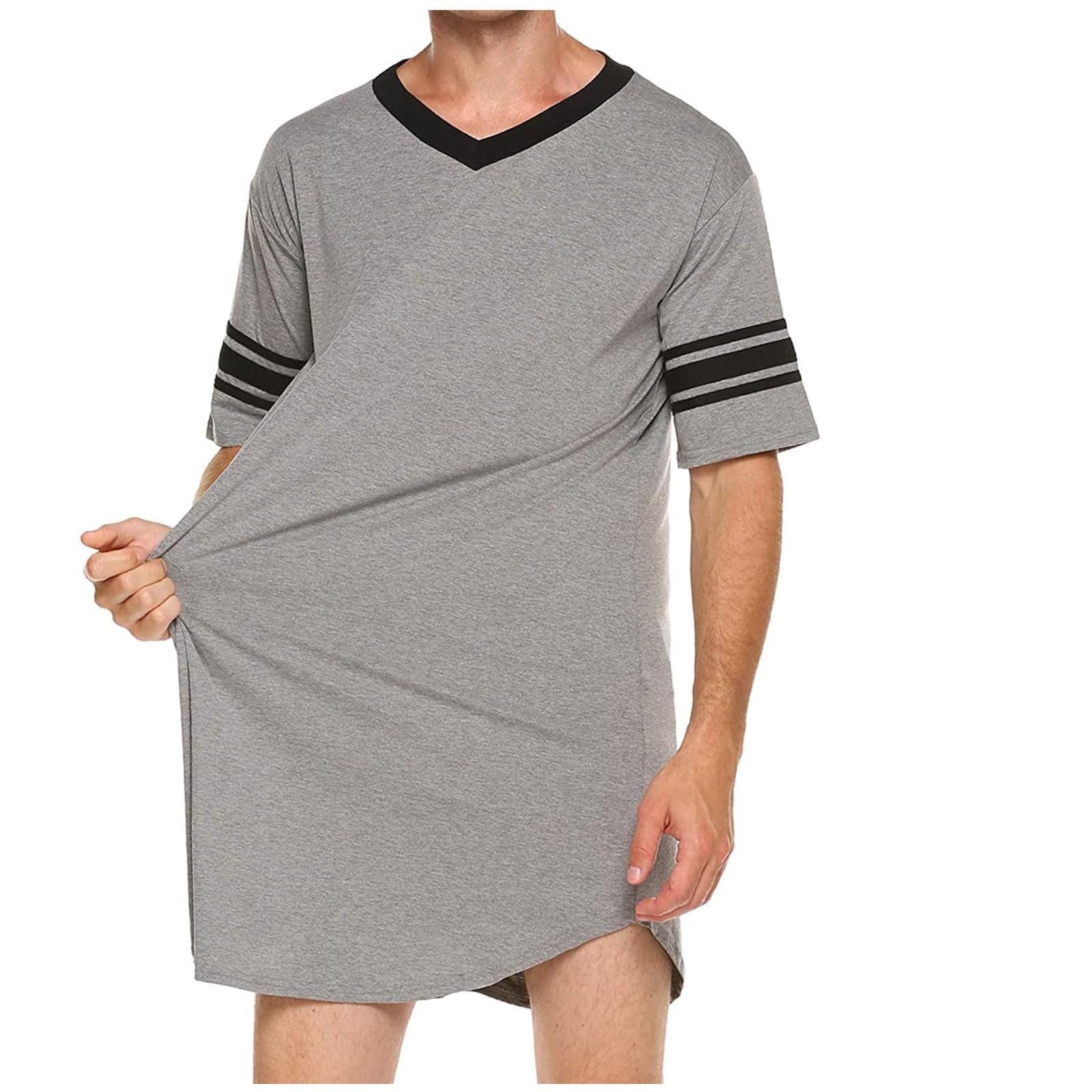 Vêtements de nuit confortables pour homme - Chemise de nuit d'été décontractée à manches courtes et col en V - Coupe ample - Chemise de nuit pyjama - Vêtements de nuit Henley - Grande taille