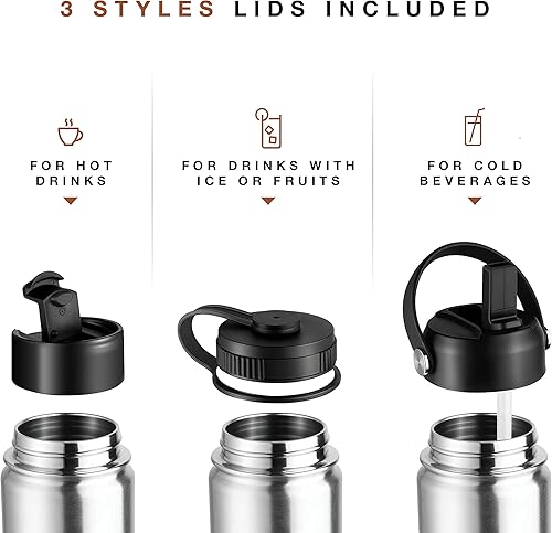 Miniatura 58 de Botella de agua aislada de acero inoxidable y taza de viaje para bebidas calientes y frías, boca ancha, botella de agua deportiva de hidratación