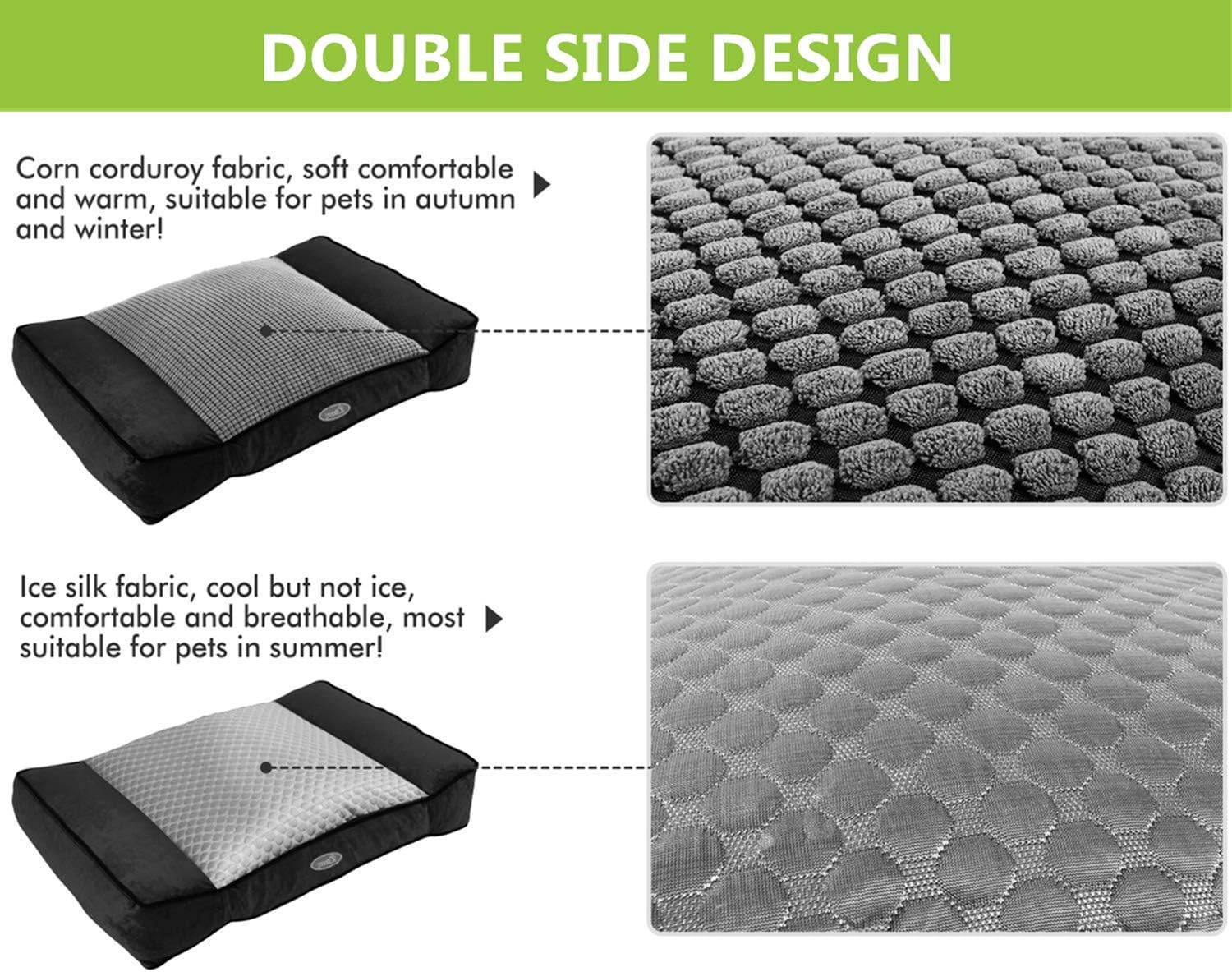 Pecute Dog Bed, Warm Plush & Cool Silk Double-Sided Pet Bed Four Seasons Available, Orthopedic Memory Foam Care for Cervical Spine, Dog Lounge Bed Sofa with Removable Cover Washable (40x27 in, Black)