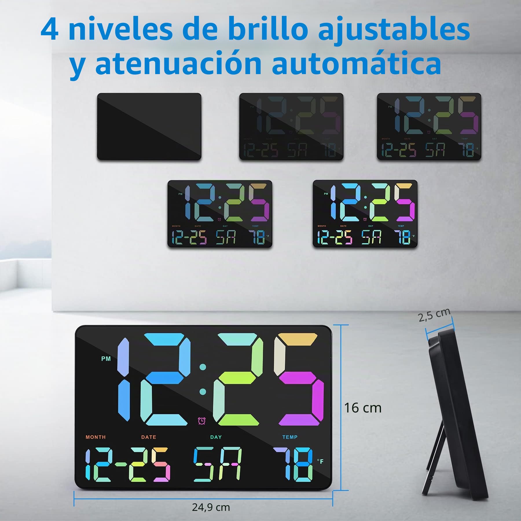 Reloj de pared digital de 11,5 pulgadas, reloj de pared digital grande con control remoto, reloj despertador digital con fecha, día, temperatura,figuras de color,para sala de estar,oficina,escuela