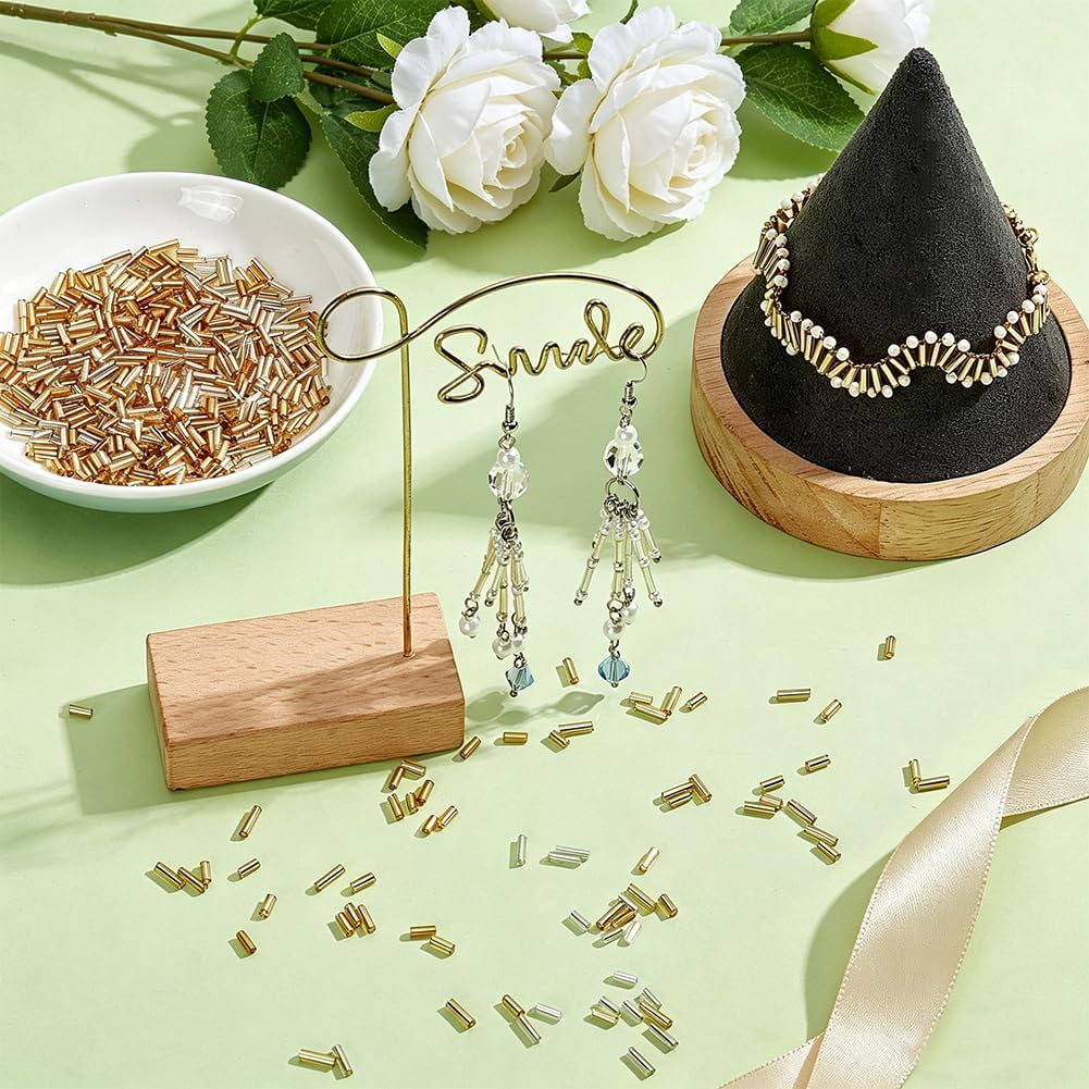 PH PandaHall 2120pcs 8 Styles Glass Bugle Beads, Metallic Seed Beads 4mm 6mm Tube Beads Craft Beads Loose Spacer Bead for Earrings Bracelets Necklaces Waist Chain Jewelry Making, Hole 1mm image 4