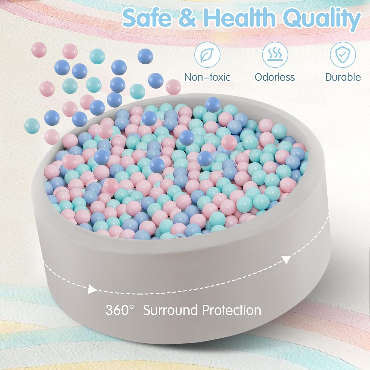 INFANS Foam Ball Pit for Toddlers with 200 Balls, 36"x 12" Large Round Ball Pool Playpen with Soft Memory Sponge Pad, BPA Free, Ideal Gift for Kids Babies Indoor Outdoor (Gray)