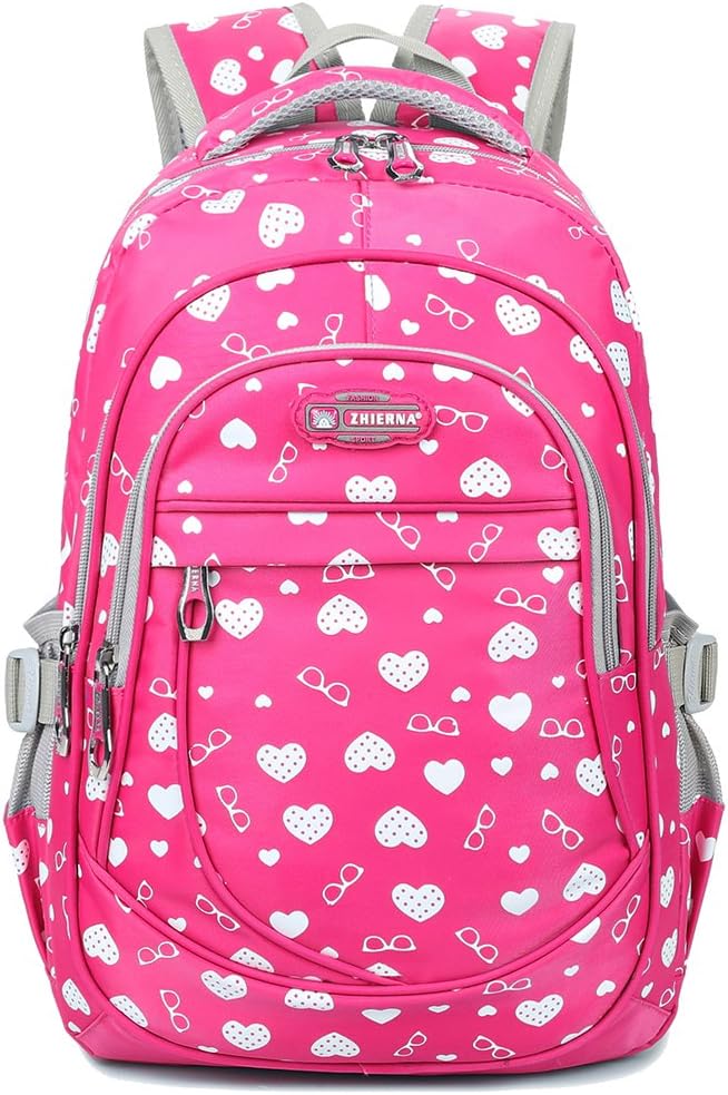 Abshoo Heart Printed School Backpacks For Girls Cute Elementary School Bookbags (12G1 Rose Red)