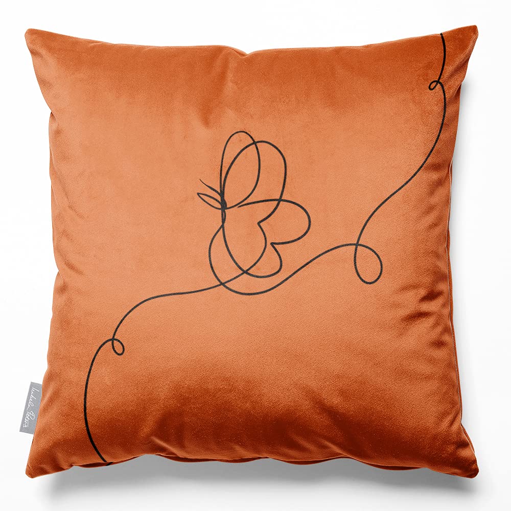 Izabela Peters Burnt Ochre Cushions With Covers Included, Filled Cushion, Eco-Friendly Velvet Cushions, 60 Cm, Butterfly - Chair Cushions, Sofa Cushions, Seat Cushions, Large Cushions