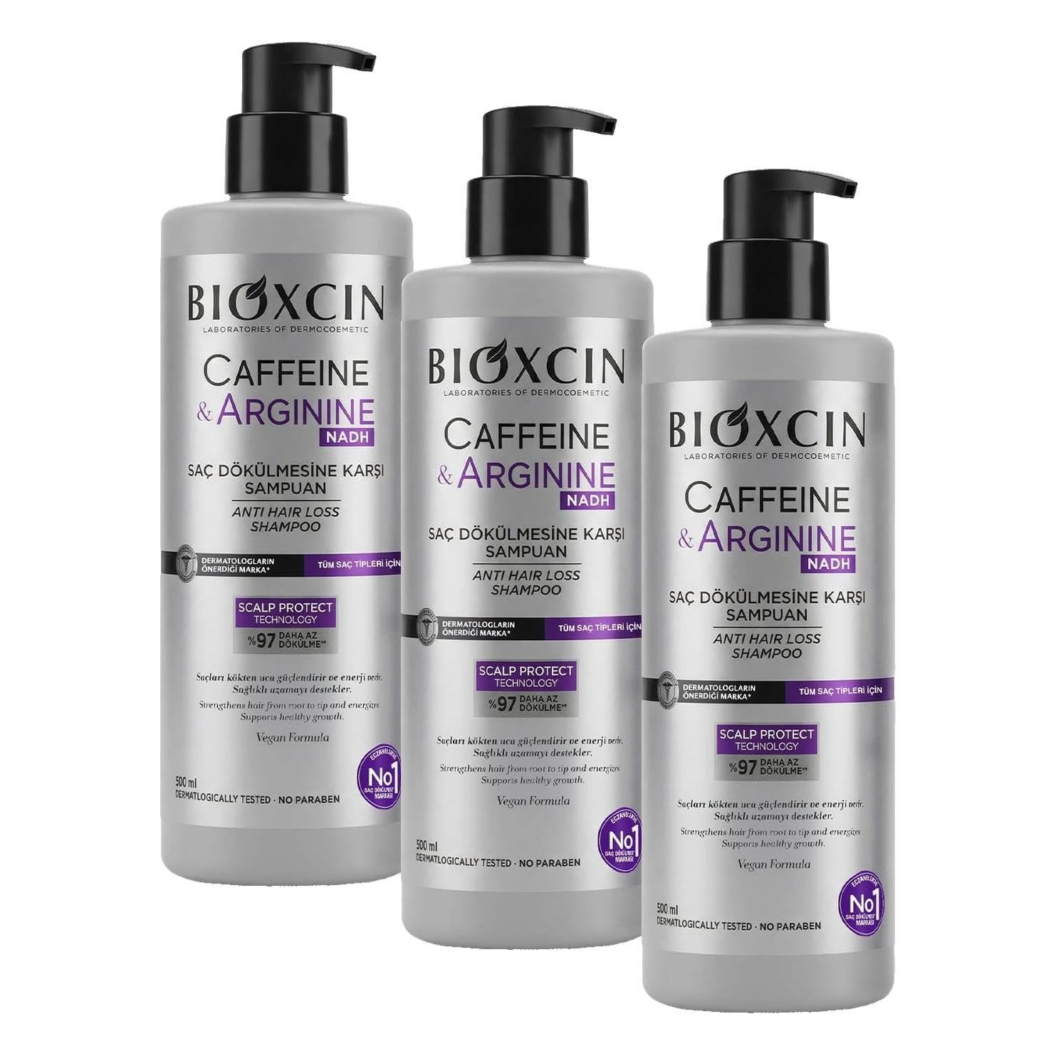 Bioxcin Caffeine & Arginine Şampuan 500 ml – Saç Dökülmesine Karşı Etkili Bakım | BioComplex B11 | Kafein + Arjinin Destekli Hızlı Uzama | Tüm Saç Tipleri İçin (3 paketi)
