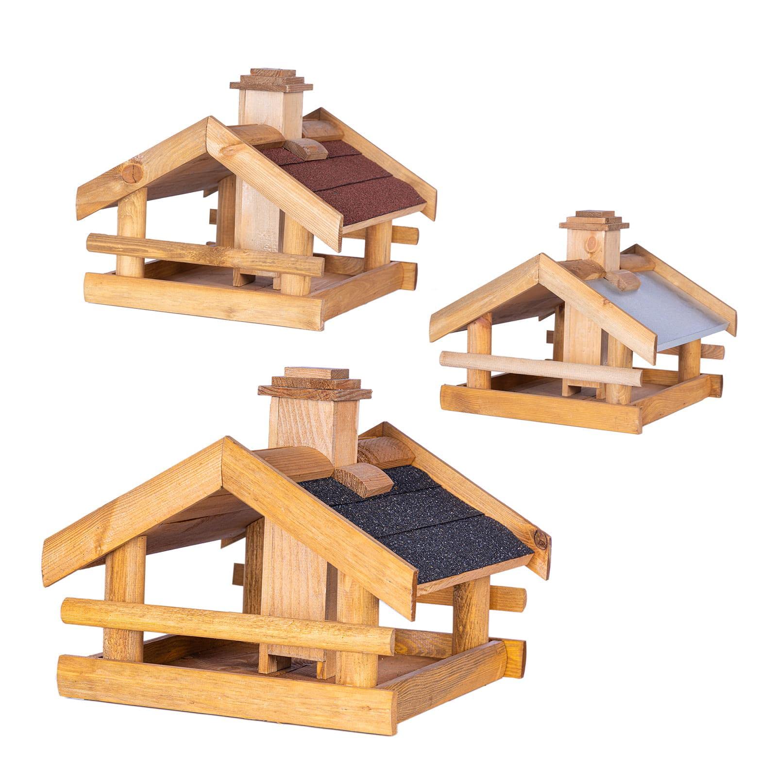 BooGardi Vogelhaus Holz · 3 Varianten · graues Dach · Vogelfutterhaus · Vogelhäuschen zum Aufhängen · überdachte Futterstelle · Futterhäuschen
